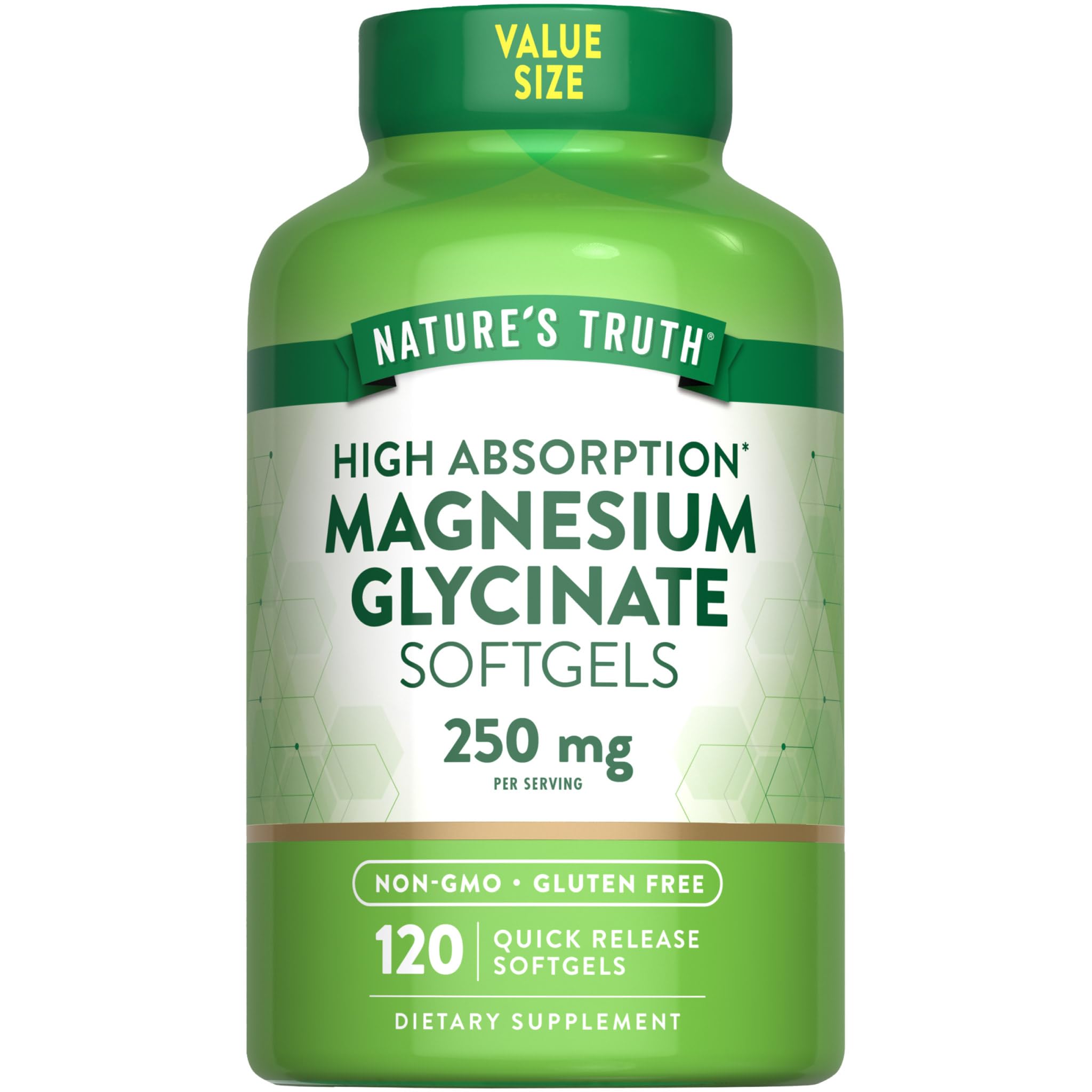 Nature's Truth Magnesium Glycinate 250mg | 120 Softgels | High Absorption | Non-GMO & Gluten Free Mineral Supplement
