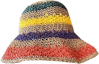 Straw Bucket Hats for Women Beach Hats for Women Packable Summer Rainbow Hat Travel Handmade Sun Hats