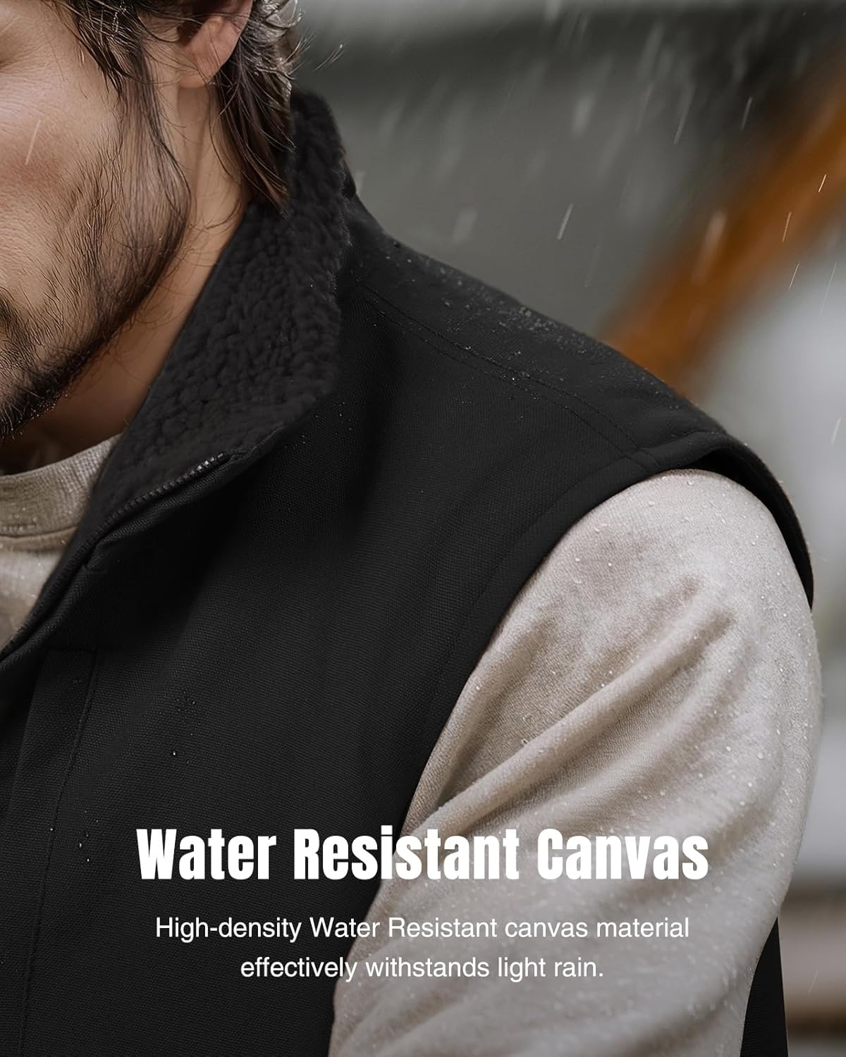 HISEA Men's Washed Duck Sherpa-Lined Vest, Mens Loose Fit Winter Insulated Canvas Workwear Mock-Neck Vest - Image 6