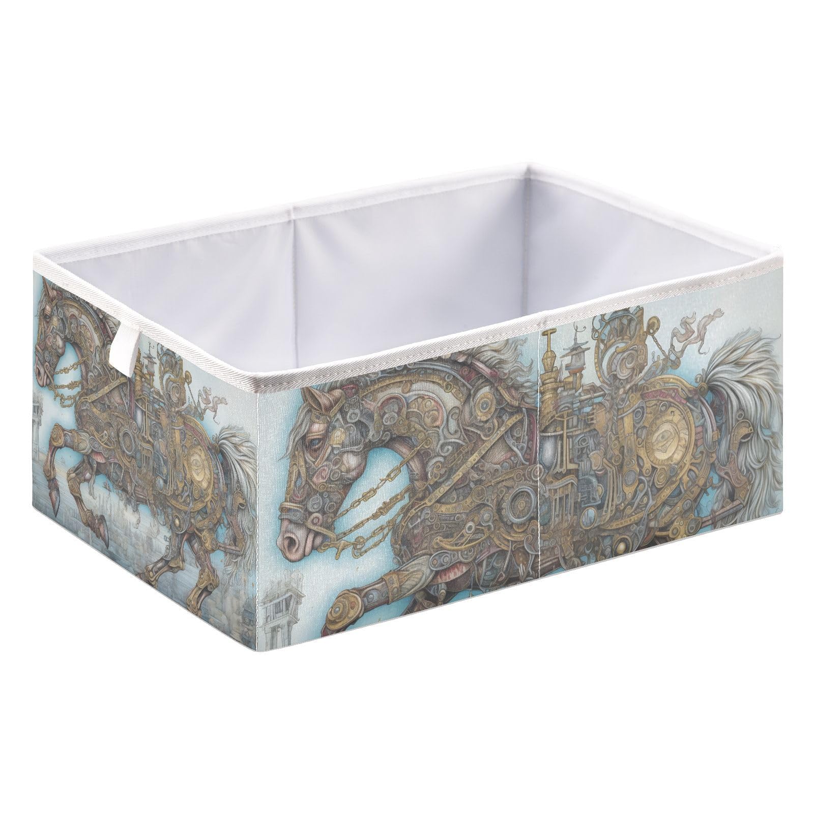 YMGQYJ Steampunk Horse Print Collapsible Storage Cube, Foldable Closet Organizers Storage Bin with Support Board for Shelf Closet Cabinet 11×11×11 IN