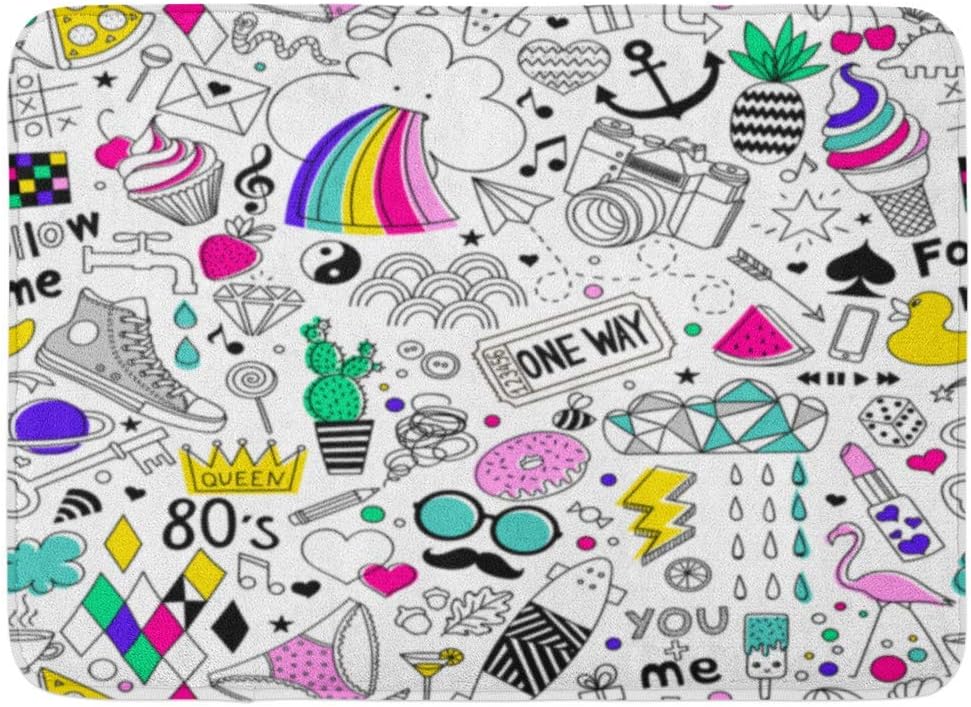 ドアマット風呂敷物屋外 お買い得 屋内ドアマット虹漫画落書きかわいい面白い子供たちがパイナップルを描く甘い浴室の装飾敷物16 X 24