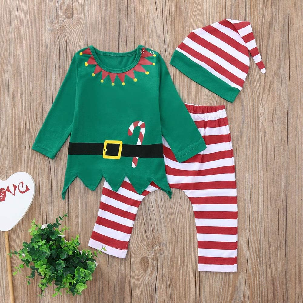 Christmas Tops+Striped Set Shirt T Baby Infant Outfits 3PCS Kids Girl Pants Boy Boys Kids Summer Clothes (Green, 100) : Clothing, Shoes & Jewelry