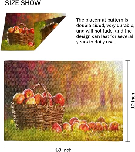 Miniatura 4 de A Basket Apples in Sun - Juego de 6 manteles individuales de tela de lino y poliéster, lavable de doble cara, mantel individual para cena familiar,