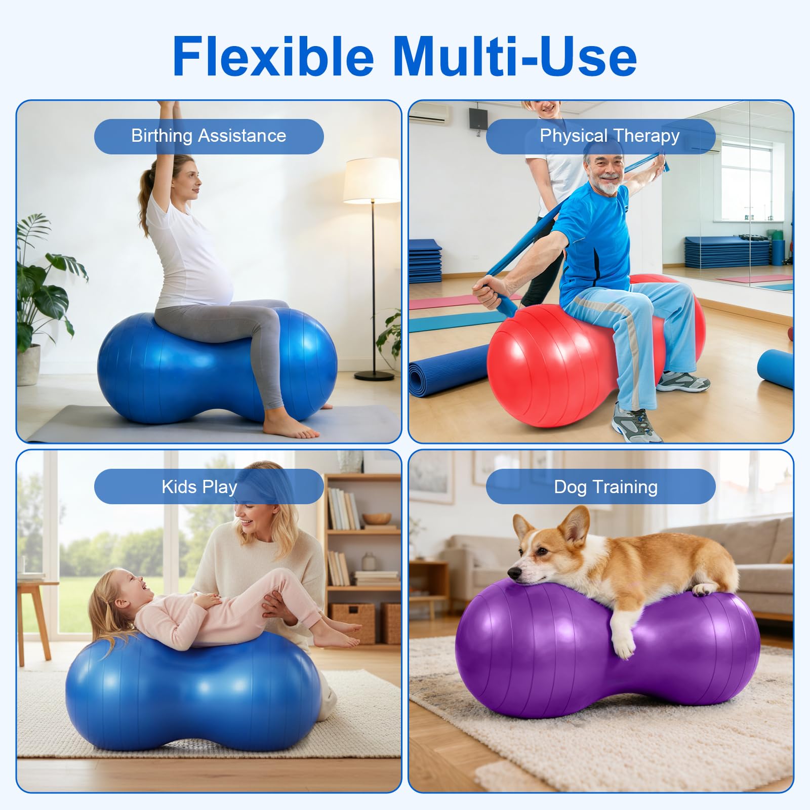 flintronic Bola de Yoga, Peanut Ball, Exercise Ball with Pump, 90 x 45cm Pelota de Ejercicio de Cacahuete Antiexplosión para Terapia de Niños, Embarazo, Yoga, Pilates