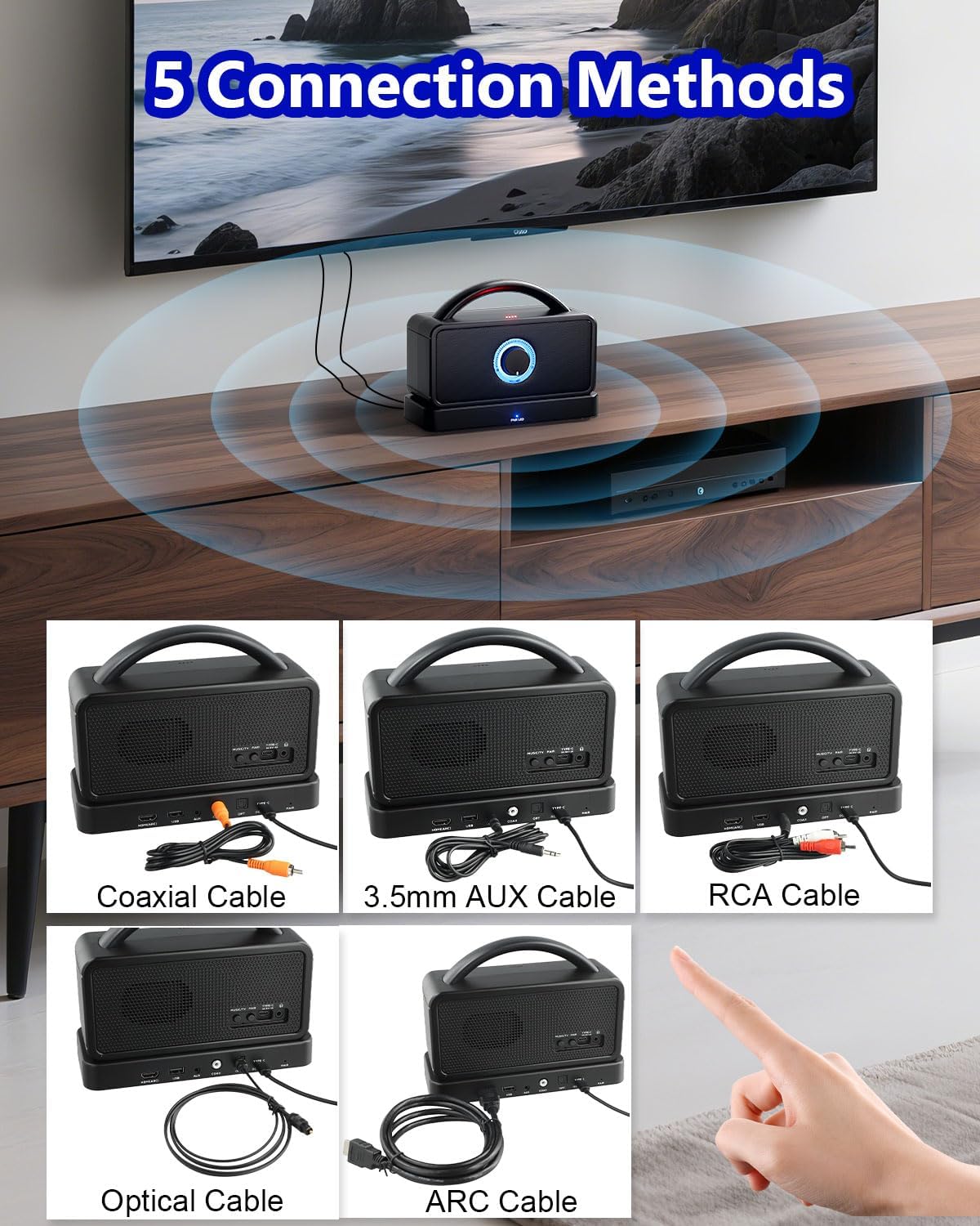 5.8 GHz Wireless TV Speakers for Hard of Hearing Seniors, Portable TV Speakers for Smart TV, No More Struggling for Volume, No Sound Lag, 5 Cables Include to Connect TV