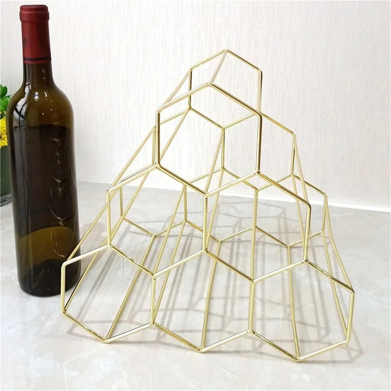 weinregal Modernes Weinregal aus Metall mit Wabenstruktur, sechseckig, for 5 Flaschen, for Zuhause, Bar, Dekoration, Tischaufbewahrung(Gold)