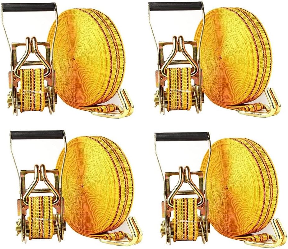 4 Pack 2 Inch Ratchet Straps Heavy Duty Tie Down Straps Ratchet with Double J Hook 10000 LBS Break Strength Cargo Ratchet Straps for Moving Truck Motorcycles Car Roof(W4cm/1.57in,L2m/78.7in)