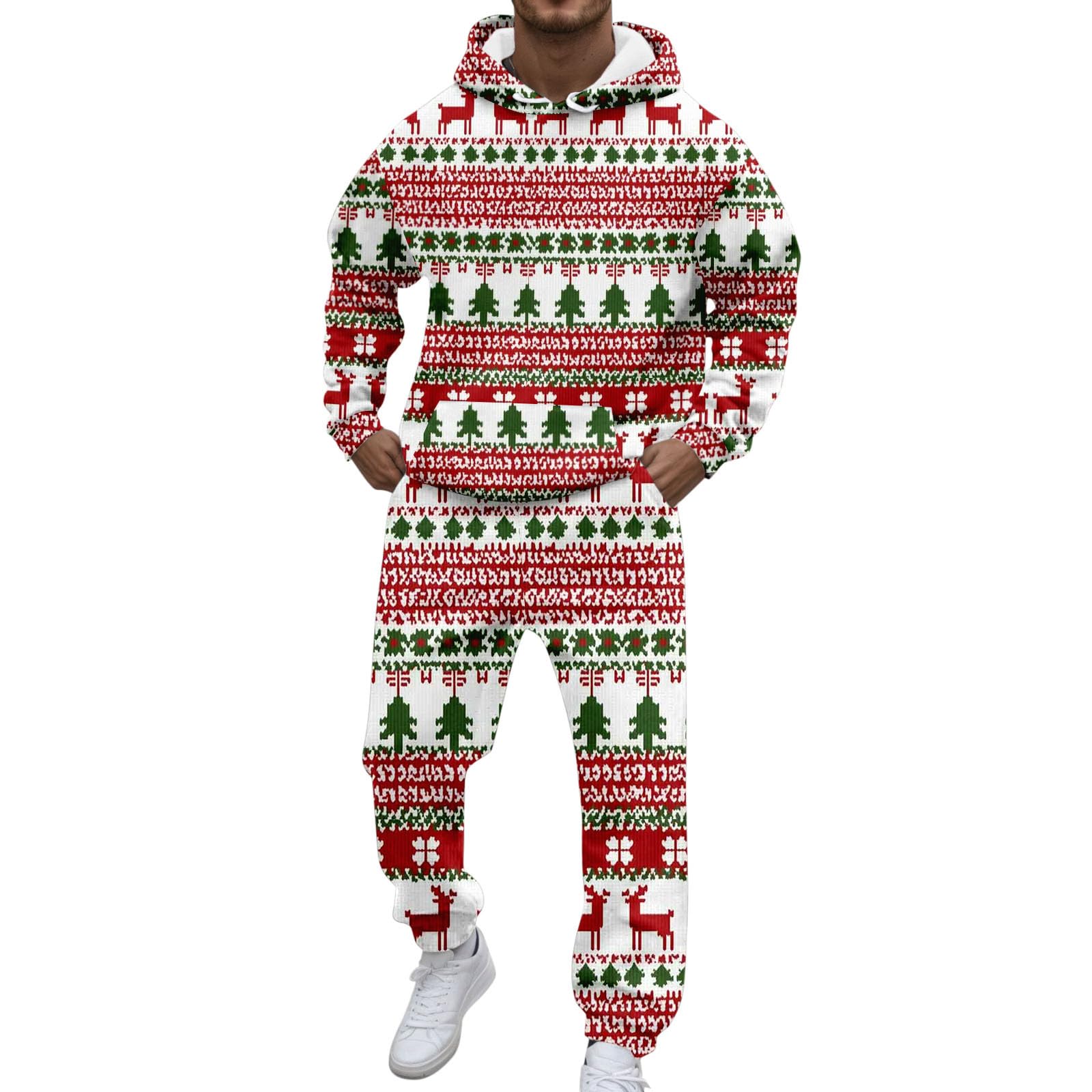 Conjunto de sudadera con capucha y pantalones para hombre, estilo casual, estampado de Navidad, 2026 (3)