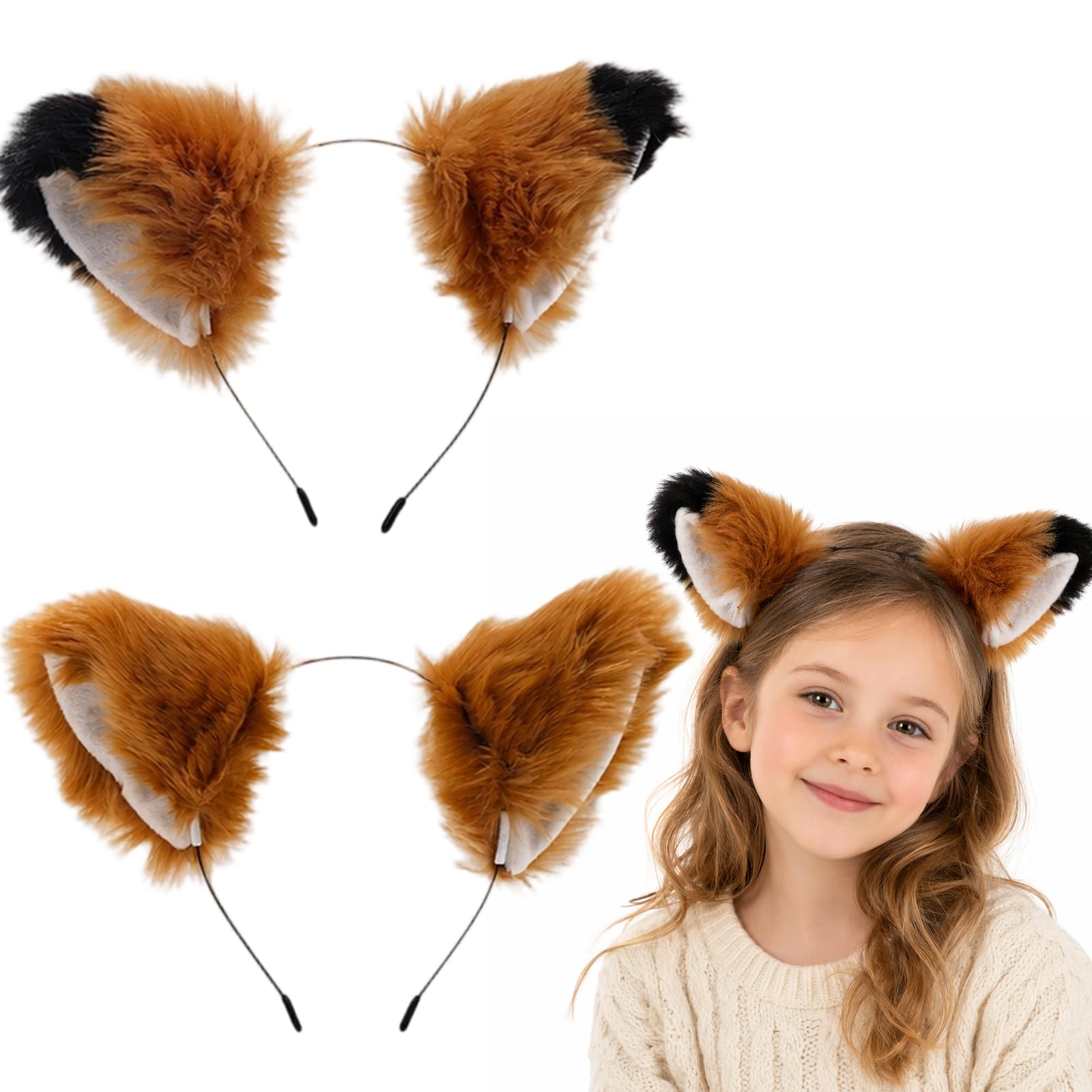Fox Ears Headband, 2 Pcs Animal Ears Headband for Cosplay, Halloween Party
