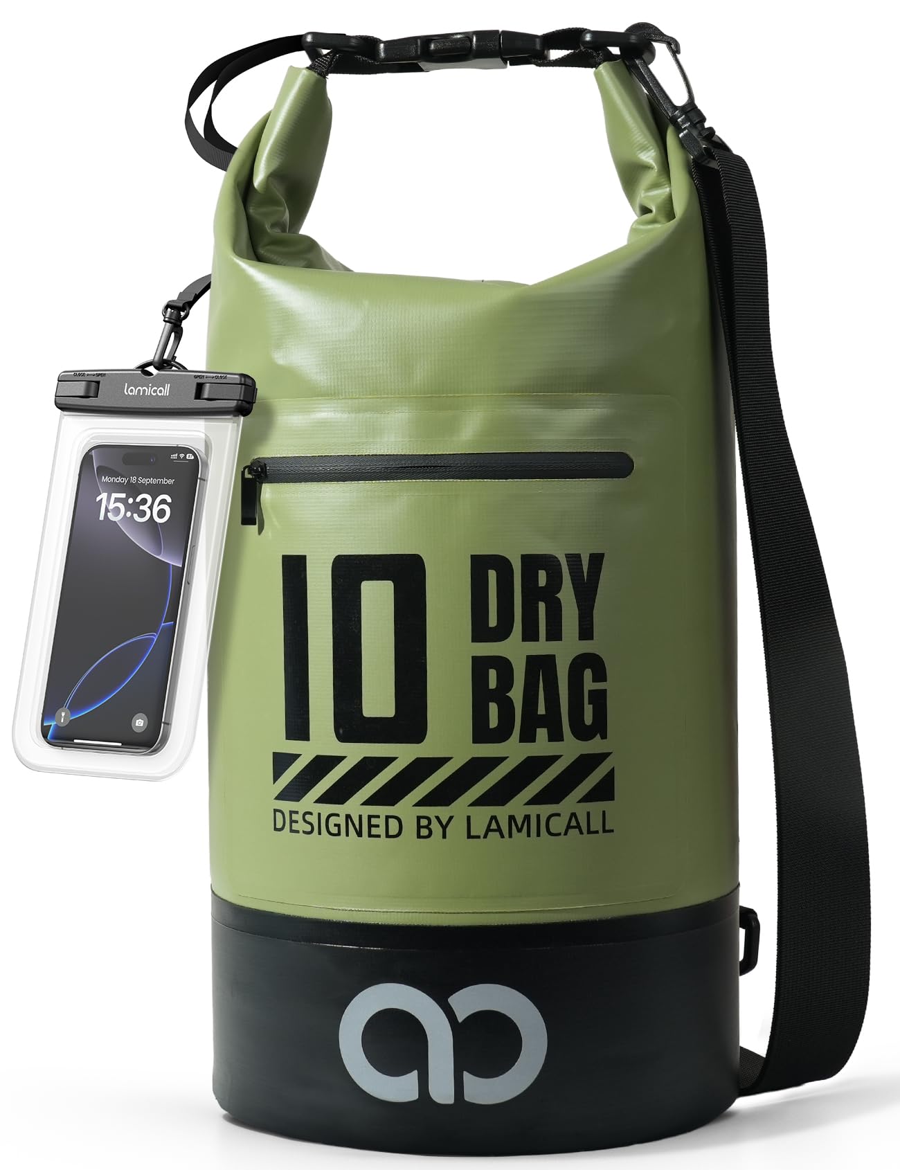 Lamicall Dry Bag, Waterproof Bag - [Robust & Anti-Scratch] 5L/10L/20L/30L/40L Waterproof Backpack with 100% Water Proof Phone Pouch, Floatable Drybag for Boat Swimming Kayaking Camping - Green(10L)
