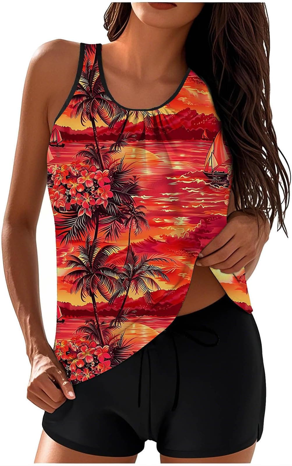 hlysgo Womens Tankini Bathing Suits Two Piece 2025 Summer Beach Swimwear Swim Tank Top Modest Swimsuits with Boyshorts