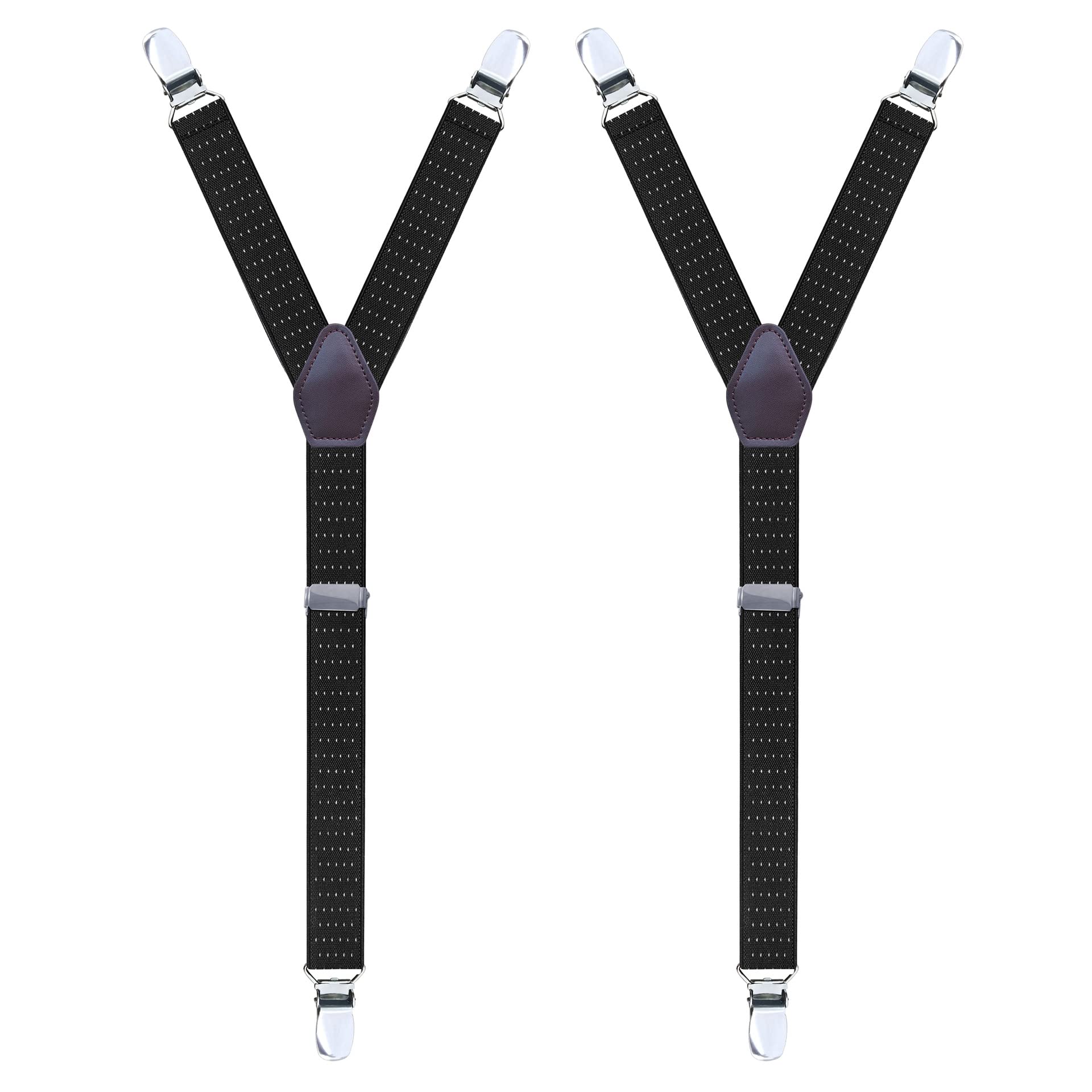 Wannge Men's Dot Black/White Shirt Stays Adjustable Elastic Y-Style Garter Straps Socks Non-Slip Clamps, 1 Pair