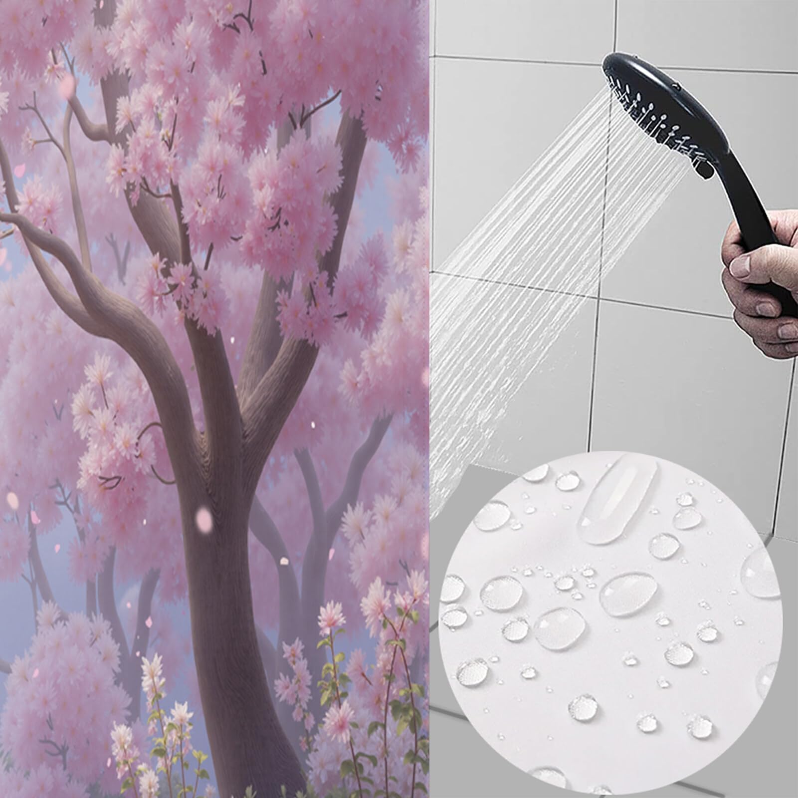 Rideau Douche,Rideau Baignoire Lavable en Machine Rideaux Douche Tissus Lavable Rideau De Baignoire Lavable pour Salle De Bain Domicile Baignoire Famille,Forêt De Cerisiers en Fleurs,