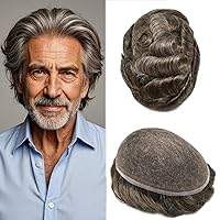 Vista 44 de Toupee - Sistema de reemplazo de piezas de cabello humano real, encaje suizo suave frontal para hombre, nudo blanqueado, línea capilar natural