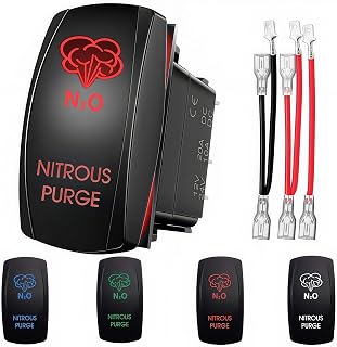 Nitrous Purge Rocker Switch 12V-24V, Marine Heavy Duty Momentary Switch 5P (ON)-Off Laser Etched-Car Waterproof Toggle Switches with Jumper Wires for Racing ATV UTV Utility Off-Road (Red)