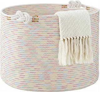 COSYLAND Aufbewahrungskorb Groß für Wohnzimmer, geflochtener Wäschekorb aus Baumwollseil, Wollkorb/Spielzeugkorb, Deckenkorb Wohnzimmer/Korb für Decken, 56×36 cm, Candy-Farben