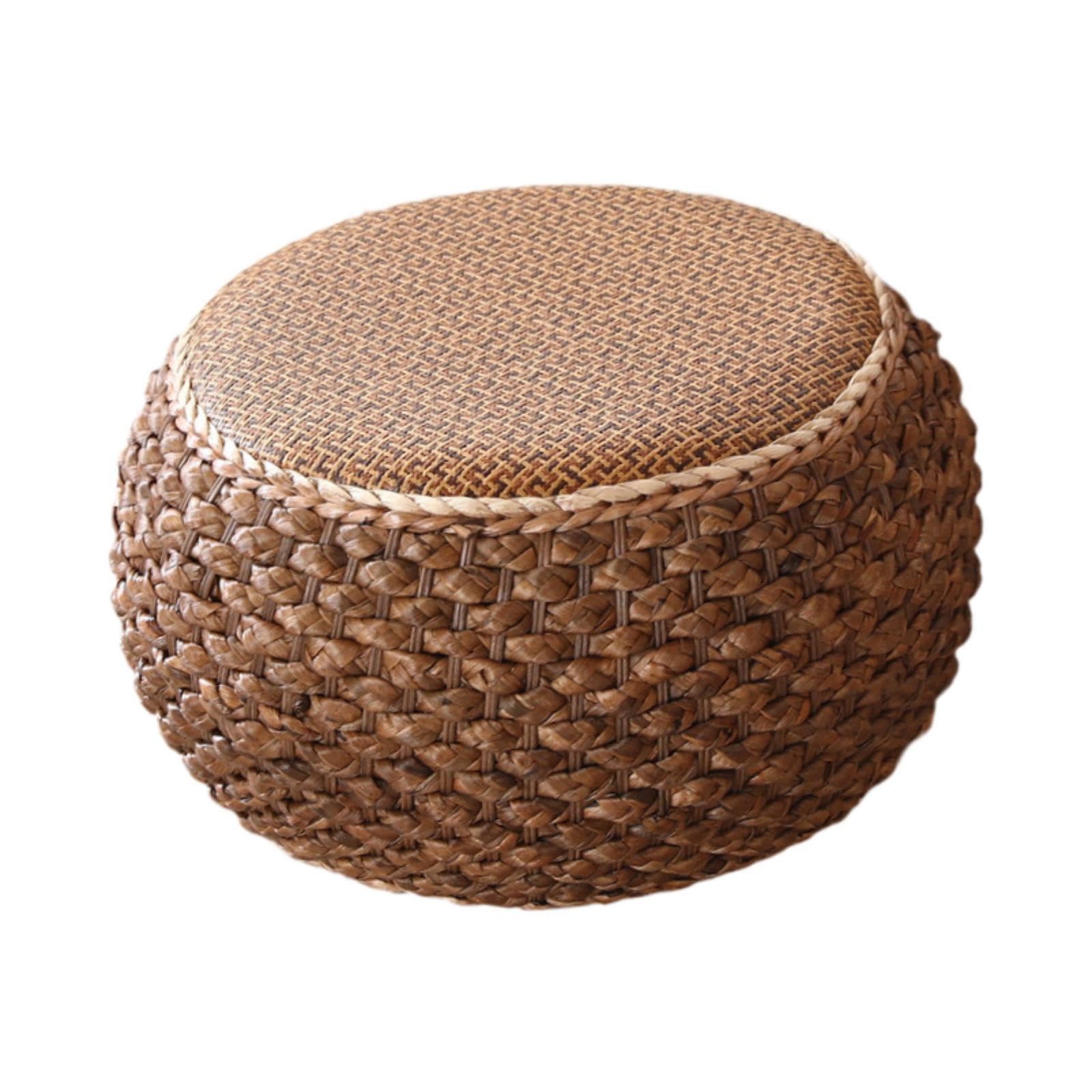 MERISHOPP Rattan Pouf Ottoman Rustic Round Footrest for Office Tea Ceremony Decor-image-11