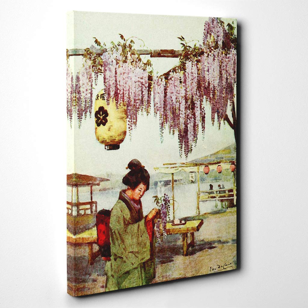 Ella Du Cane Japanese Oriental Tea-House Canvas Print | Gallery Wrapped 30mm Frame Wall Art | 20x14 inches | Ready to Hang | Asian Still Life Picture | Living Room Bedroom Lounge Office