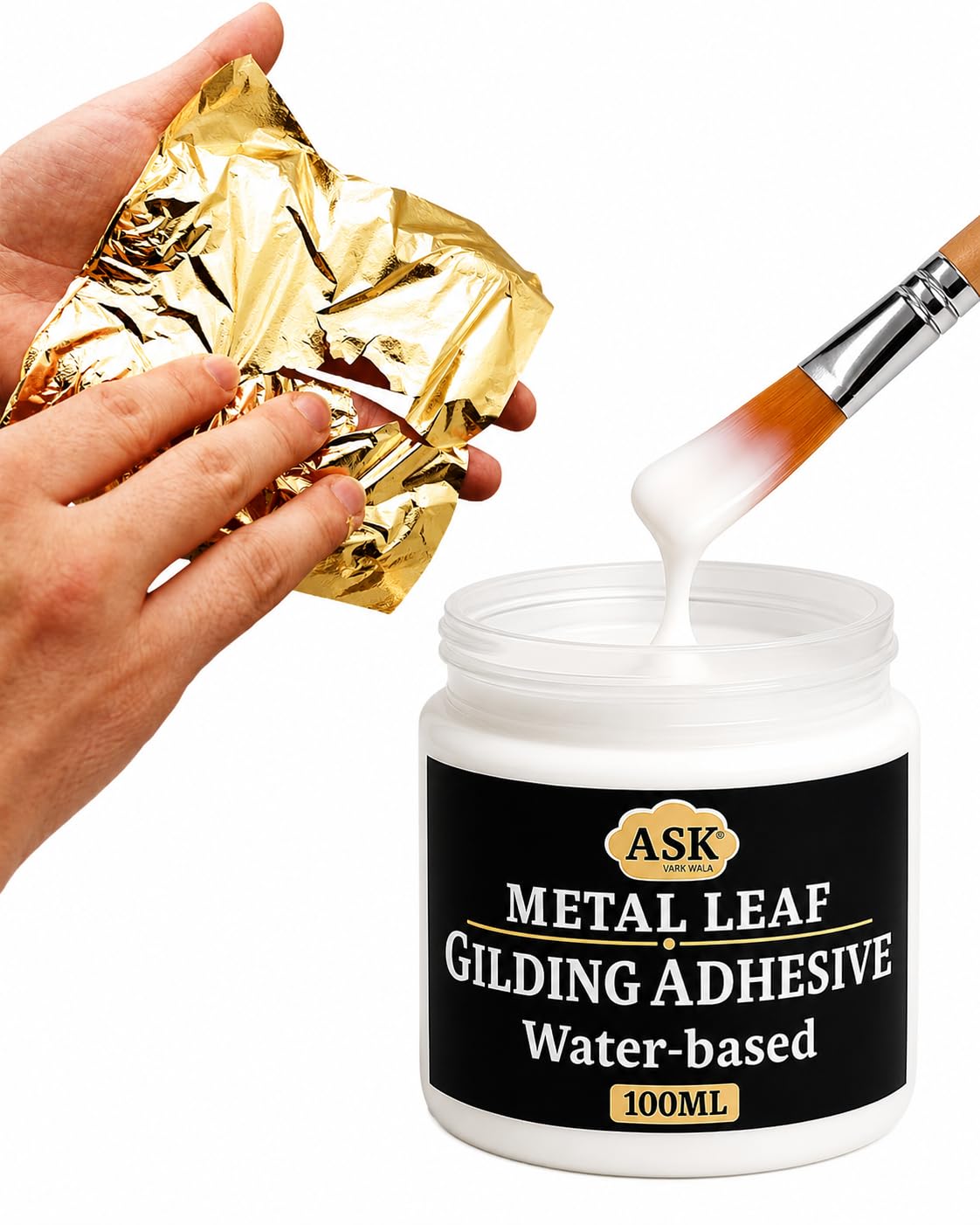 ASK VARK WALA Epoxy Gilding Adhesive Glue Set, 100ml Gold Leaf Glue &100 Sheets 8 by 8.cm Gilding Foil Paper for Gilding, Crafting, Resin Art, Decoration, Arts Crafts, Maysur Paintings, Nails & DIY-image-38