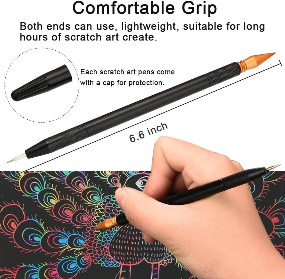 Scratch Tools, Scratch Color Pen Dual Tip Scratch Coloring Stylus Paper Art Set for for Adult Kids Painting Art 14 PCS