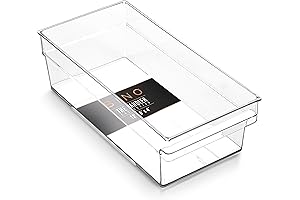 Shallow Storage Bins - Clear Plastic Storage Baskets w/ Handles for Home Kitchen Organization