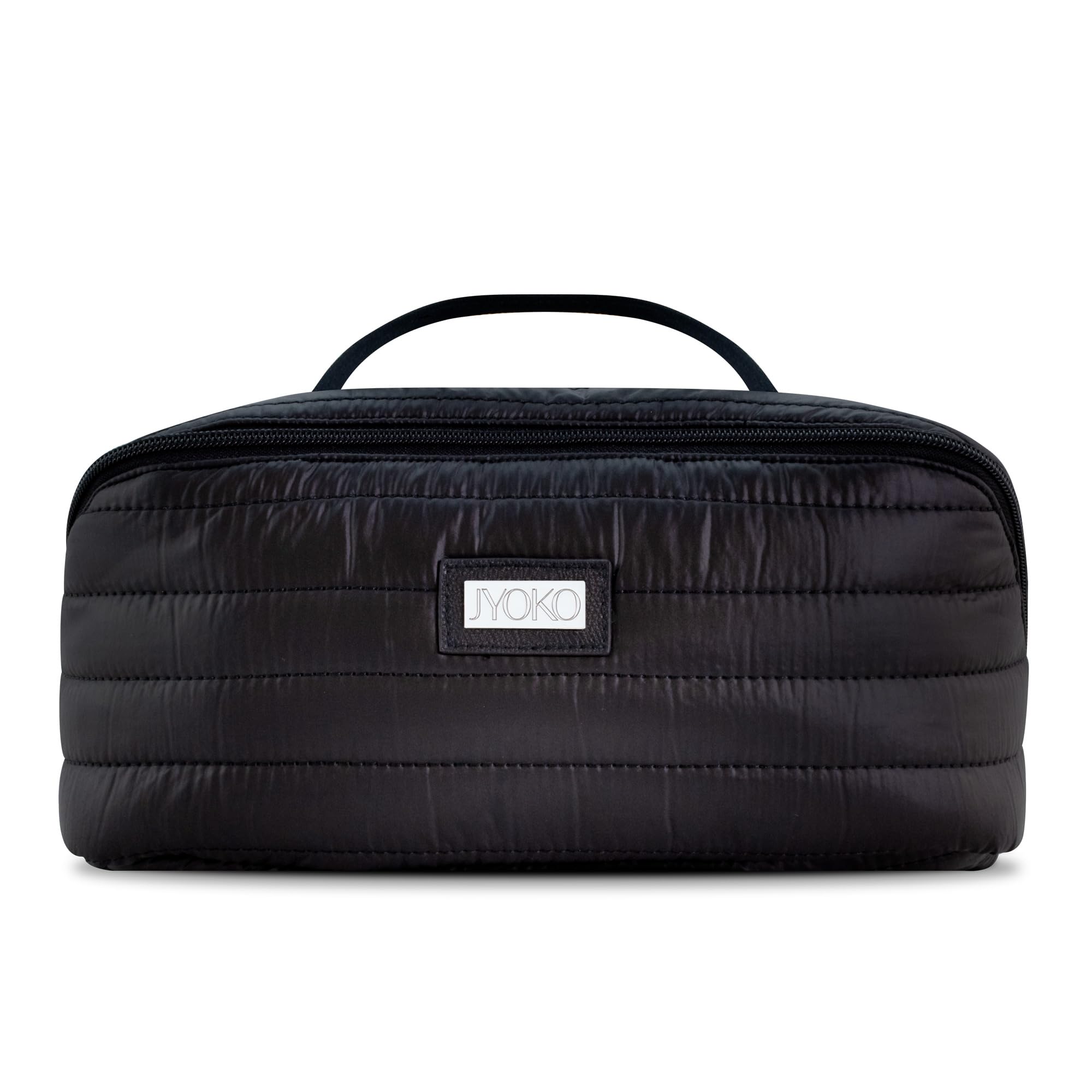 JYOKO Neceser con Múltiples Compartimentos, Bolsa de Maquillaje Elaborado con Tejido Anti Manchas, Beauty Case, Bolsa de Aseo Portable (Negro Impermeable)