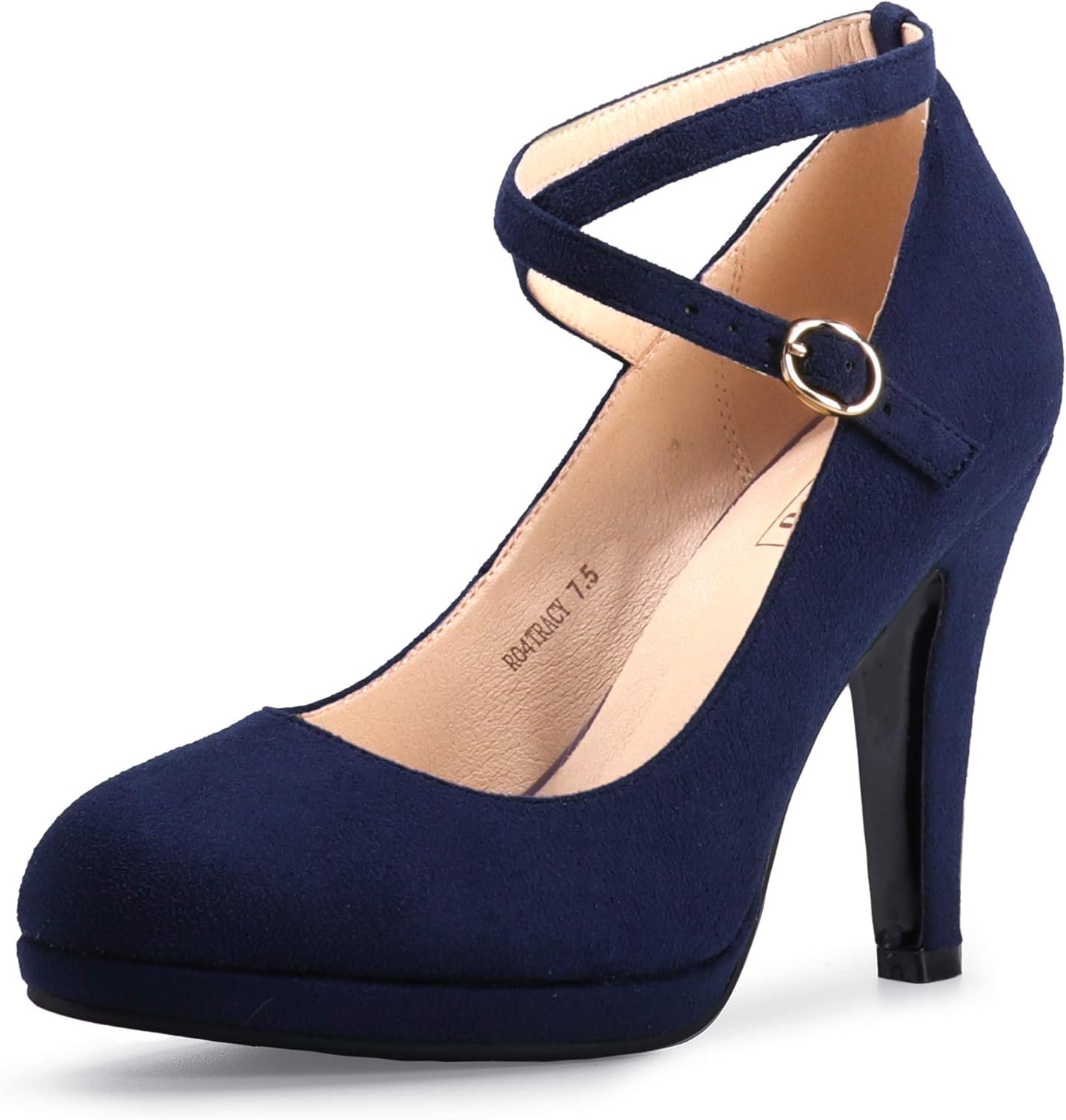 IDIFU Women's Tracy Platform High Heels Closed Toe Pumps Strappy Cross Ankle Strap Shoes for Casual Work Wedding