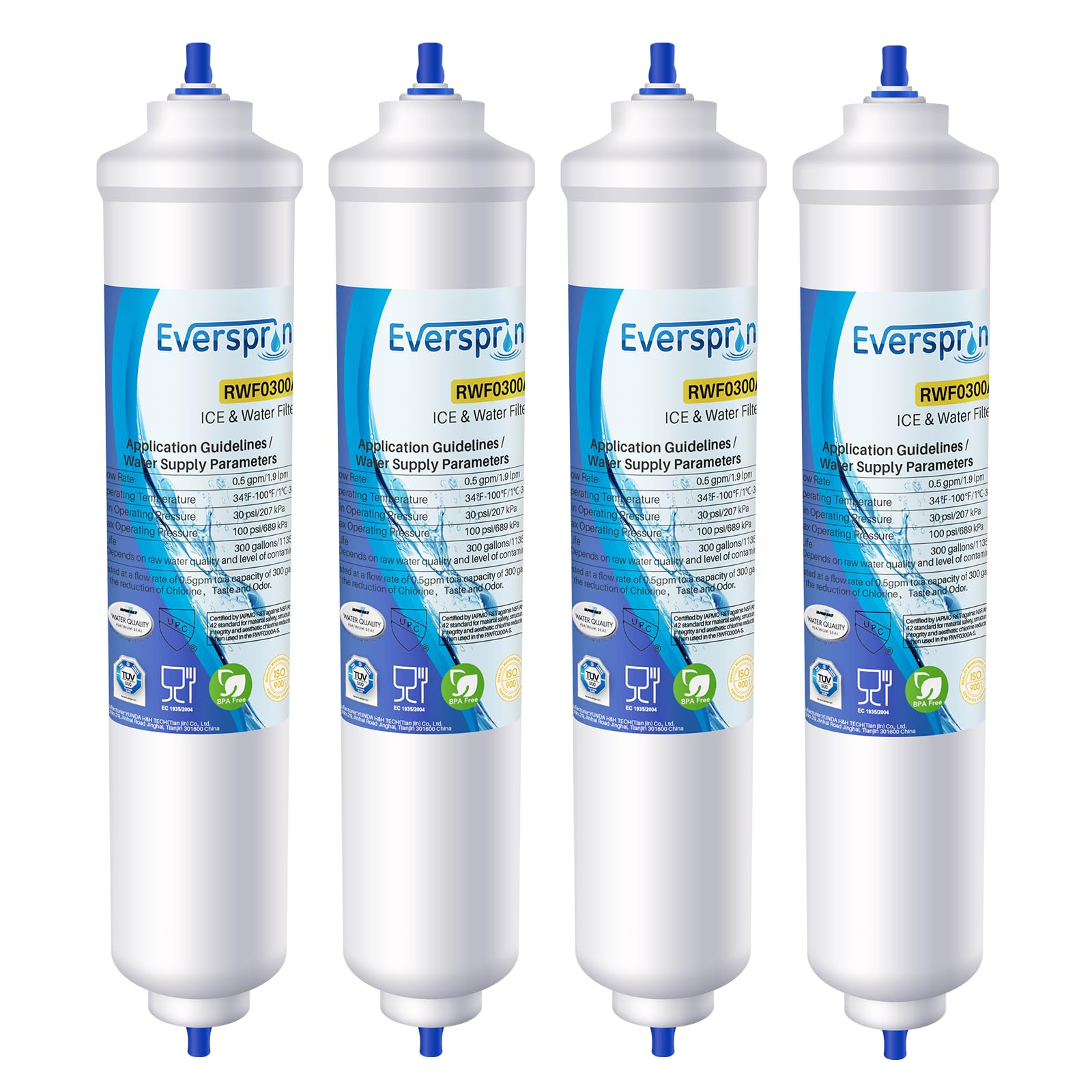 EVERSPRING Filtr wody do lodówki Kompatybilny z Samsung DA29-10105J, DA29-10105J HAFEX/EXP, DA99-02131B, WSF-100, EF9603, LG Inline Lodówka, 4 sztuki.