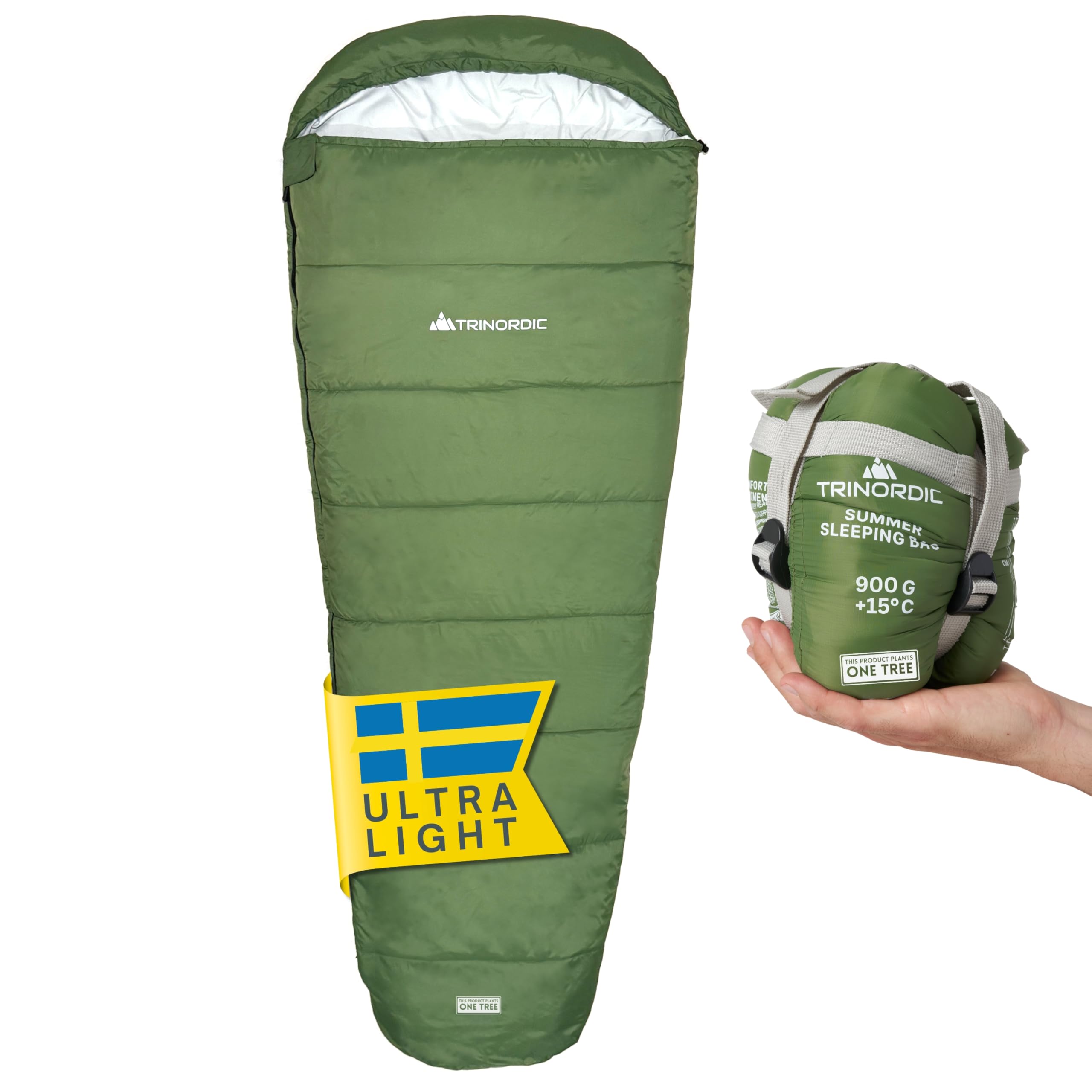 Trinordic Ultraleichter Sommerschlafsack – Mumienschlafsack für Erwachsene, Kompakt & Leicht, Ideal für Camping, Wandern, Trekking & Bikepacking