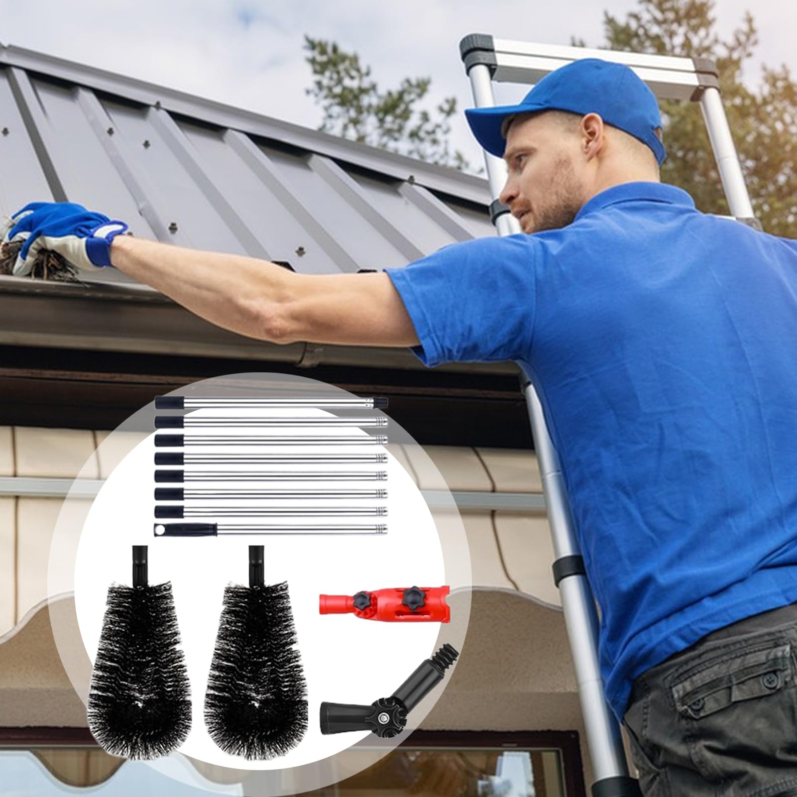 Outils de Nettoyage de Gouttières Pluviales Depuis Le Sol Brosse De Toit À
