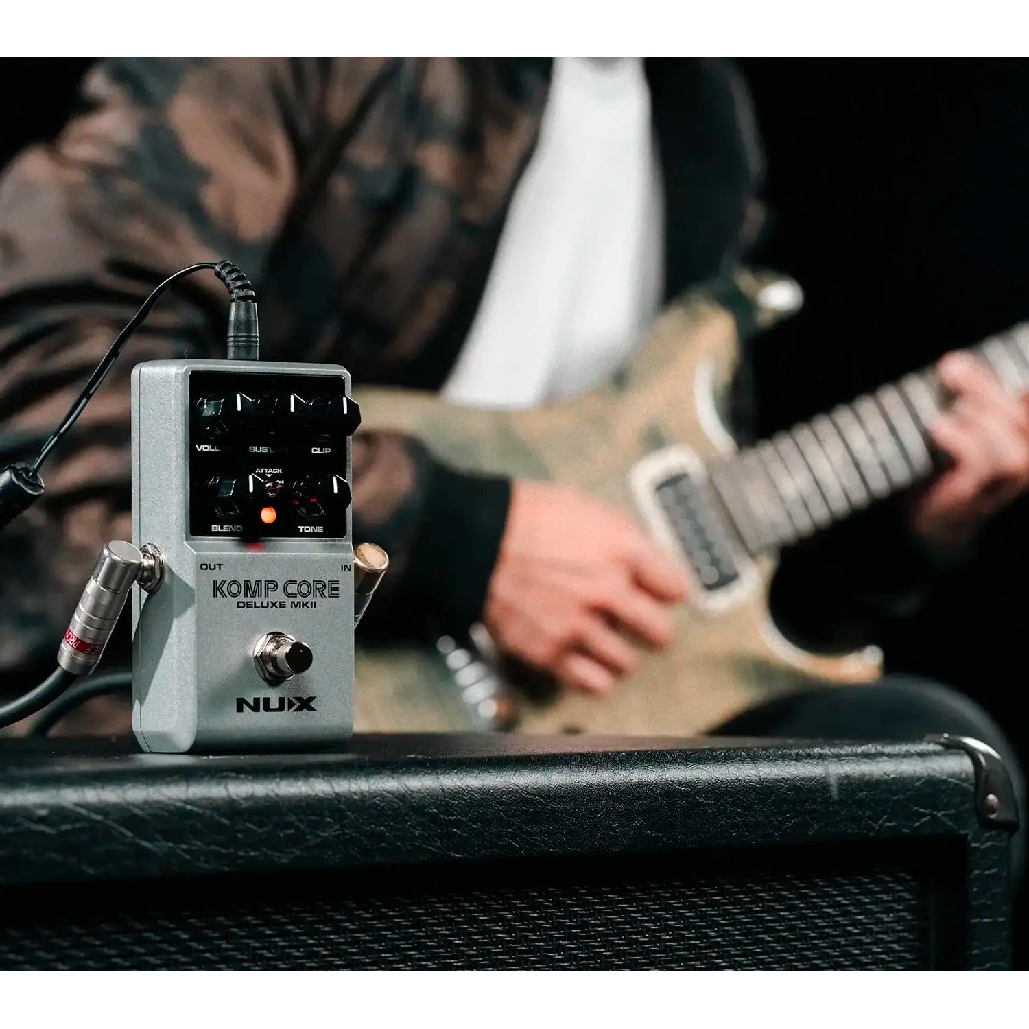 NUX | Komp Core Deluxe MKII Pédale de compression pour guitare analogique avec commandes Sustain, Clip & Blend – True Bypass, Attack Switch, Compact FX pour guitare électrique, Blues, Rock, Country