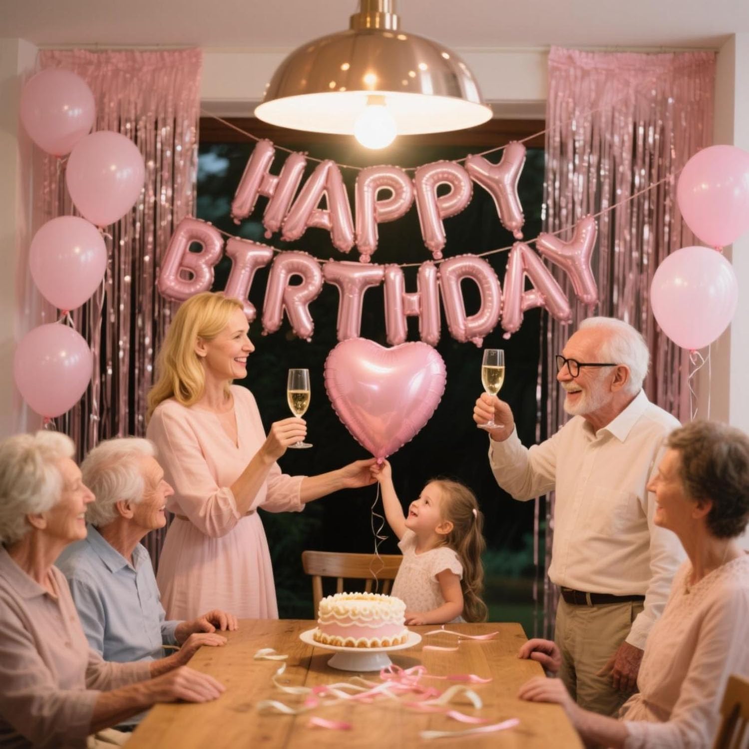 29 Pcs Pink Birthday Party Decorations - Happy Birthday Balloons Banner Baby Pink, Heart & Star Foil Balloon, Confetti & Latex Balloons, Foil Fringe Curtains Party Supplies for Girls - Image 5