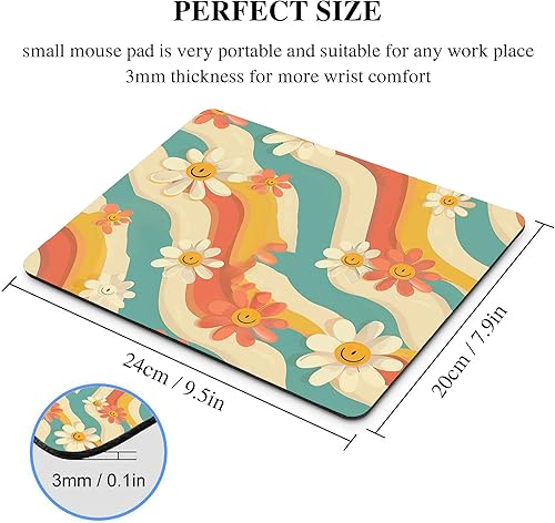 Miniatura 4 de Alfombrilla de mouse rectangular con cara sonriente, diseño de margaritas, diseño de flores de margarita, alfombrilla de mouse rectangular para