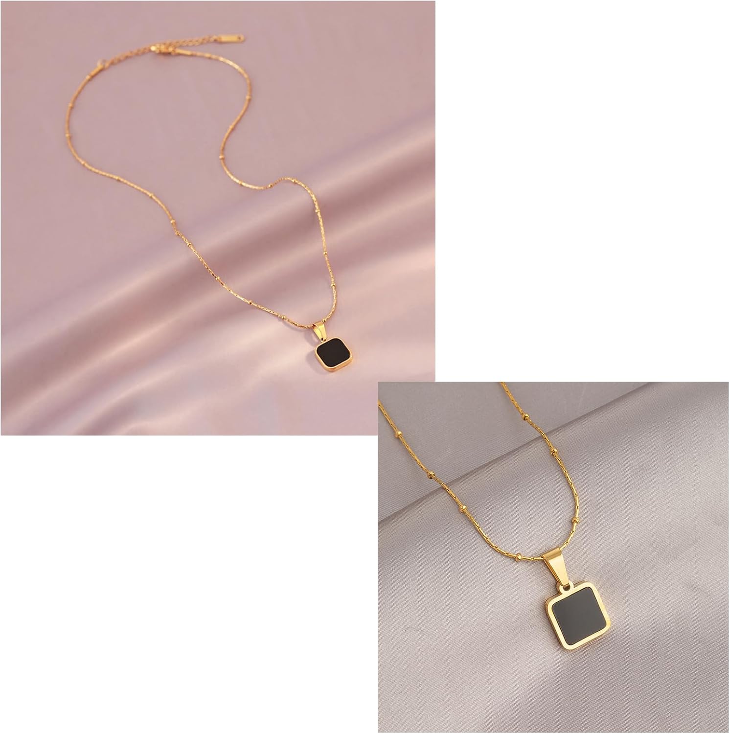 Black Square Pendant Necklace For Women 18K Gold Plated Titanium Steel Necklaces Ceramics Gold Chains Dainty Chokers - Image 4