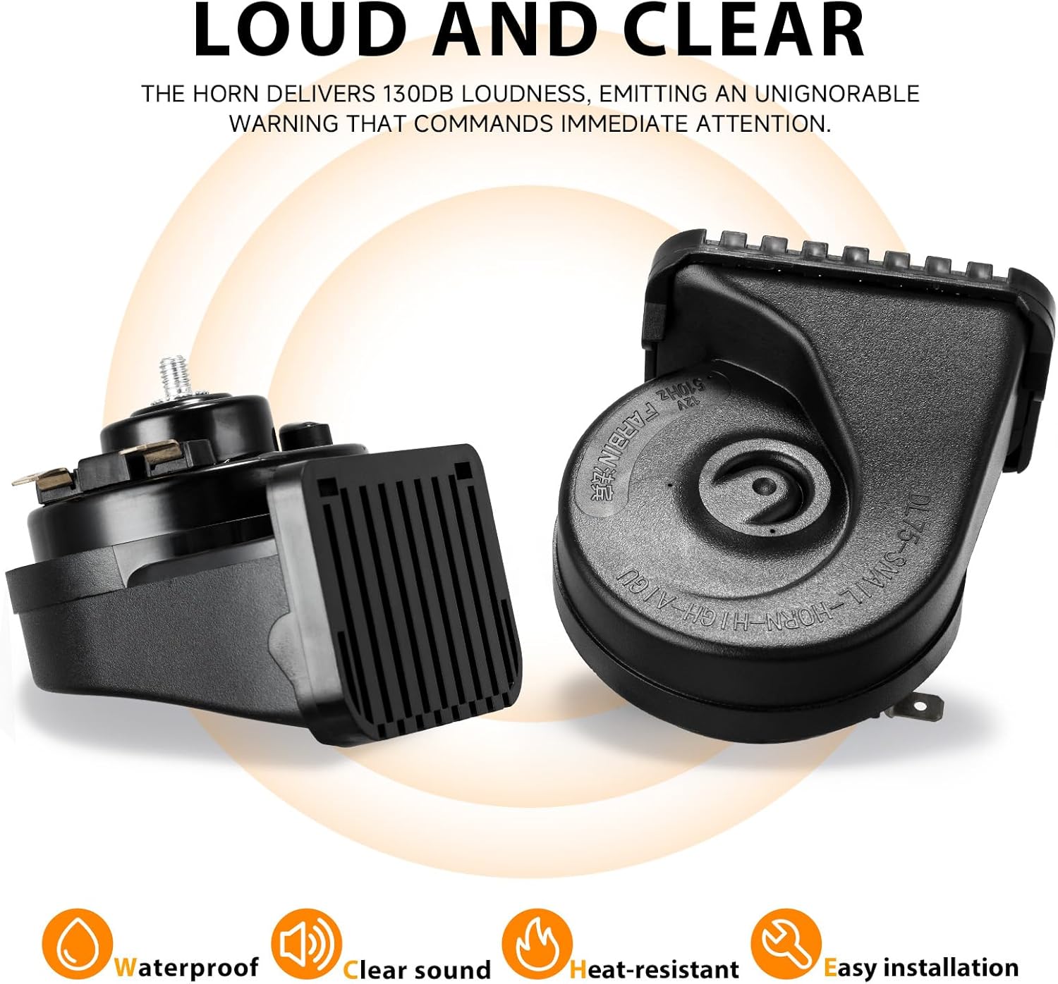 Car Horn High Low Dual Tone Universal Fit 12V 130dB Electric Snail Horns Kit Waterproof Truck Horn for all 12V vehicles, RVs, pickups and off-road cars