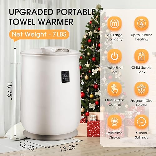 Miniatura 5 de Calentador de toallas, capacidad mejorada de 20 litros para baño, calentador de toallas de lujo con bloqueo de seguridad infantil para mantas,