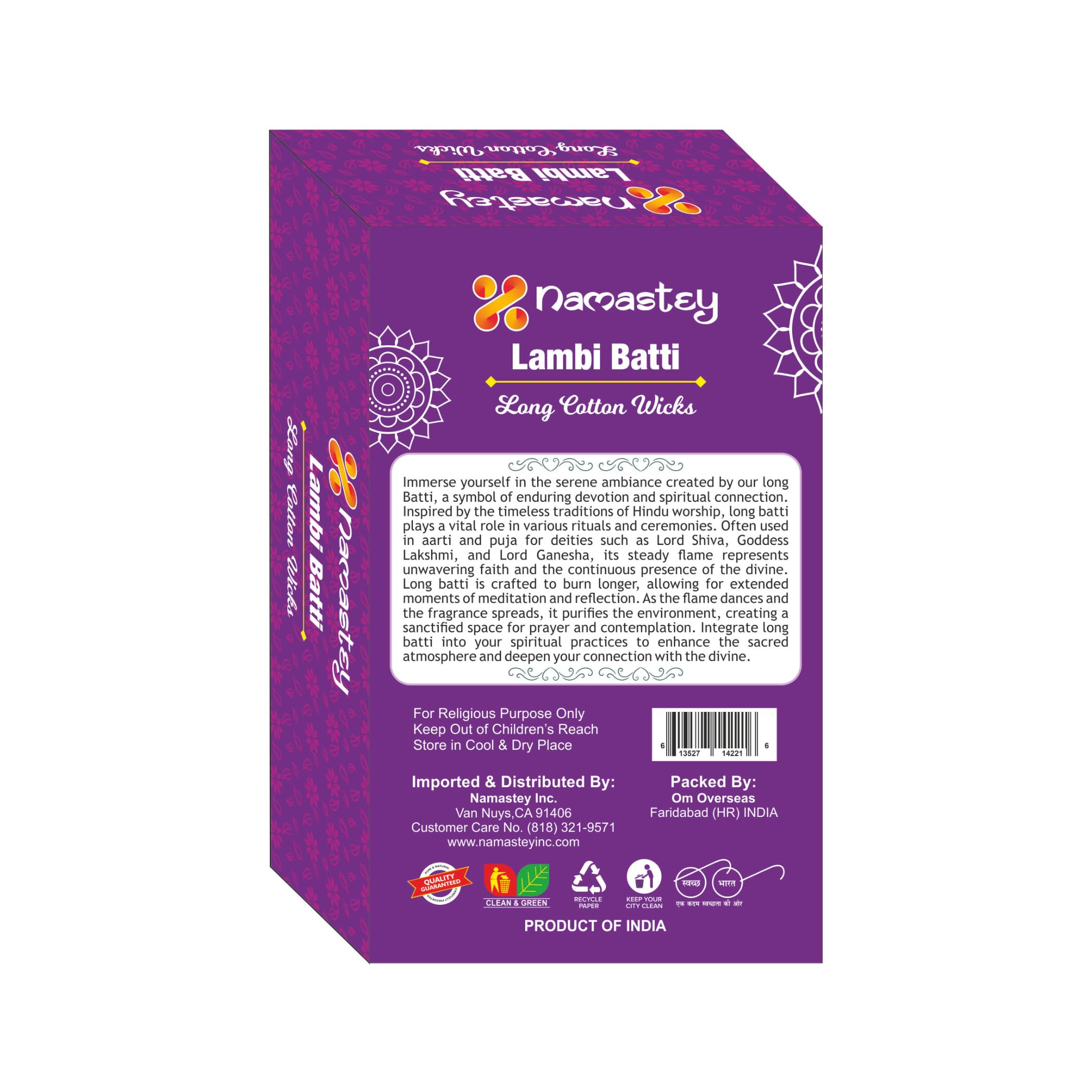 Namastey Long Cotton Wicks – Long Jyot Batti for Traditional Pooja, Diyas & Oil Lamps (100 Pieces)