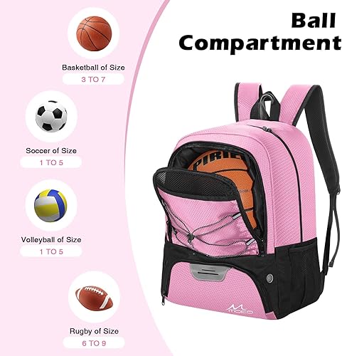 Miniatura 3 de MoKo Mochila de baloncesto con gancho, mochila grande de voleibol y fútbol, bolsa de gimnasio con compartimentos separados para pelotas y zapatos,
