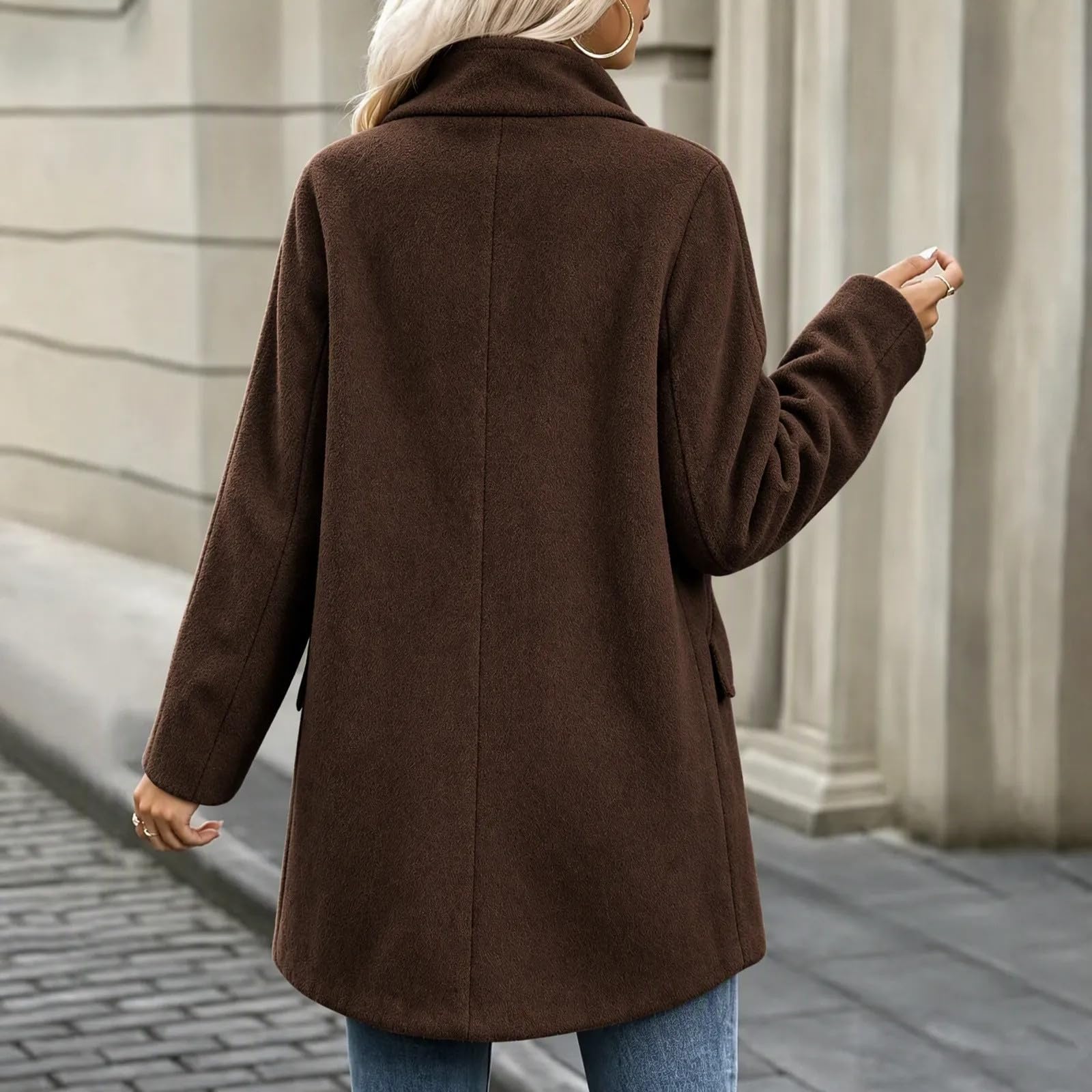 Generisch Winter Damen Wollmantel Stehkragen Freizeitjacke Lange Trenchcoat