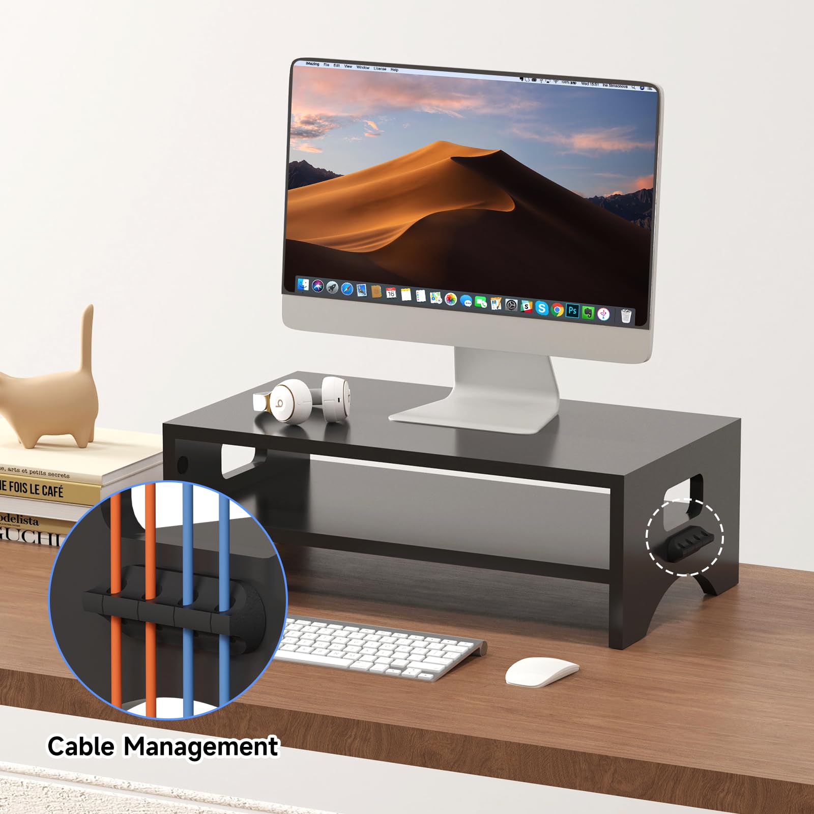 Pholiten Supporto per Monitor, Monitor per Computer, Supporto per Monitor con 2 Livelli, Supporto per Laptop, Computer – 16,5 x 9,3 x 5,6 Pollici, Nero