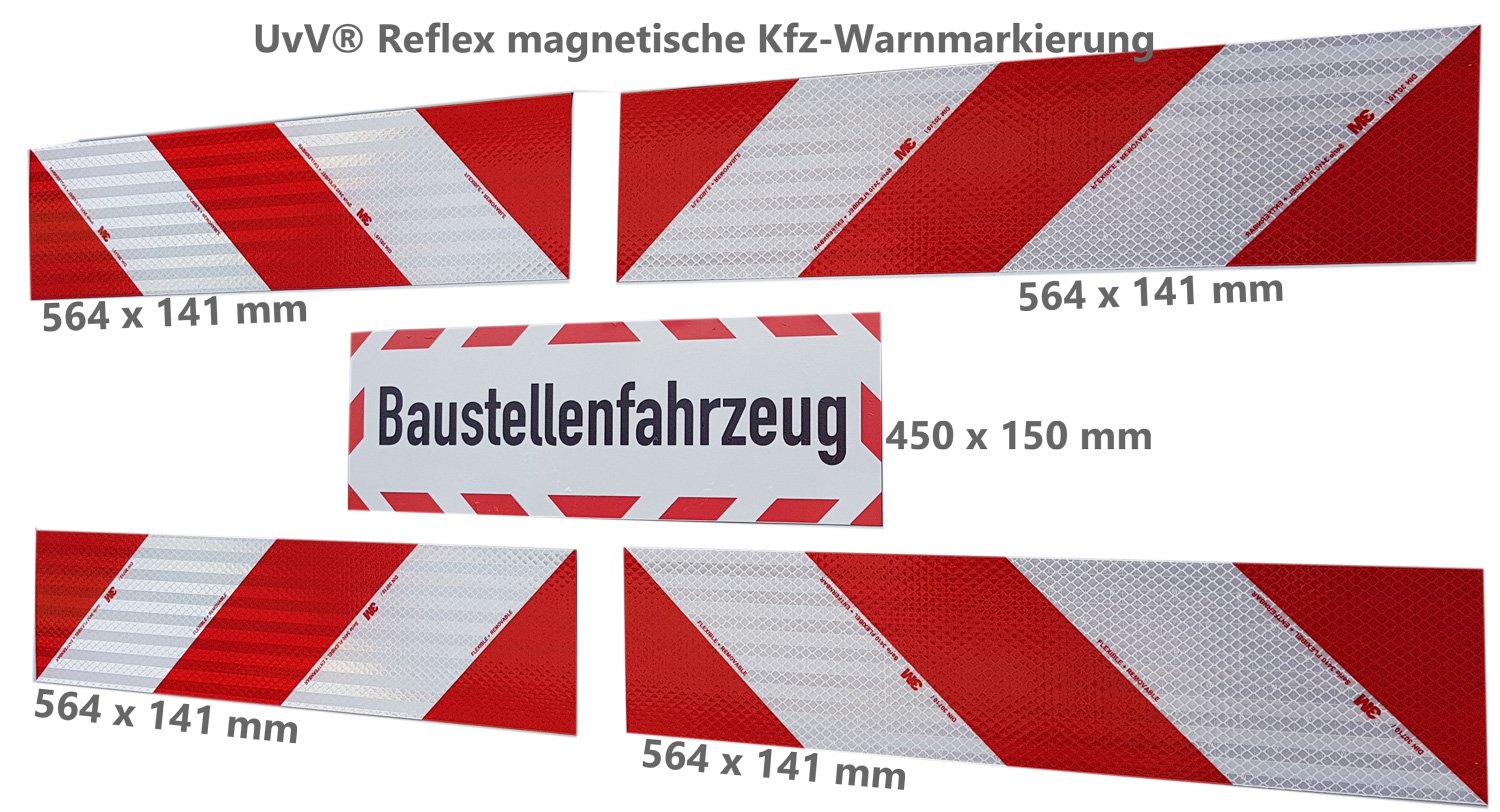 3M-Folien magnetische Kfz-Warnmarkierung Set 4 Stück 45x15 cm reflektierend Baustellenfahrzeug