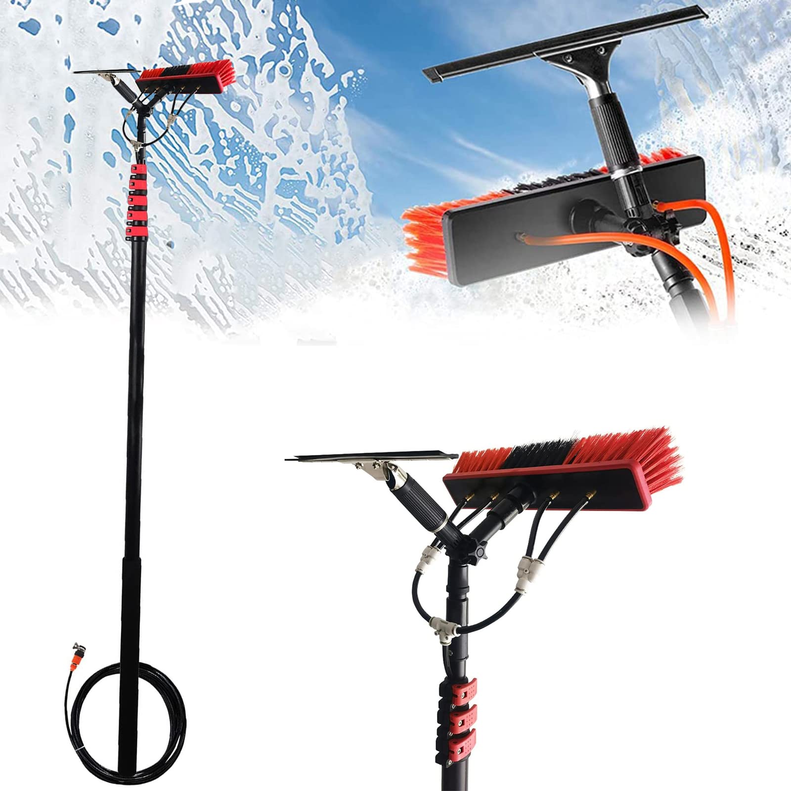 LMMIAOZ 3.6-10.8M Window Cleaning Pole Water Fed Telescopic Extended Extension Conservatory Hose Fed Brush Kit with Squeegee, Solar Panel Cleaning Equipment (5.4M)