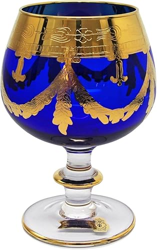 Miniatura 2 de Interglass Italy Juego de 2 vasos de cristal, chapados en oro de 24 quilates (chupetes de coñac, azul)