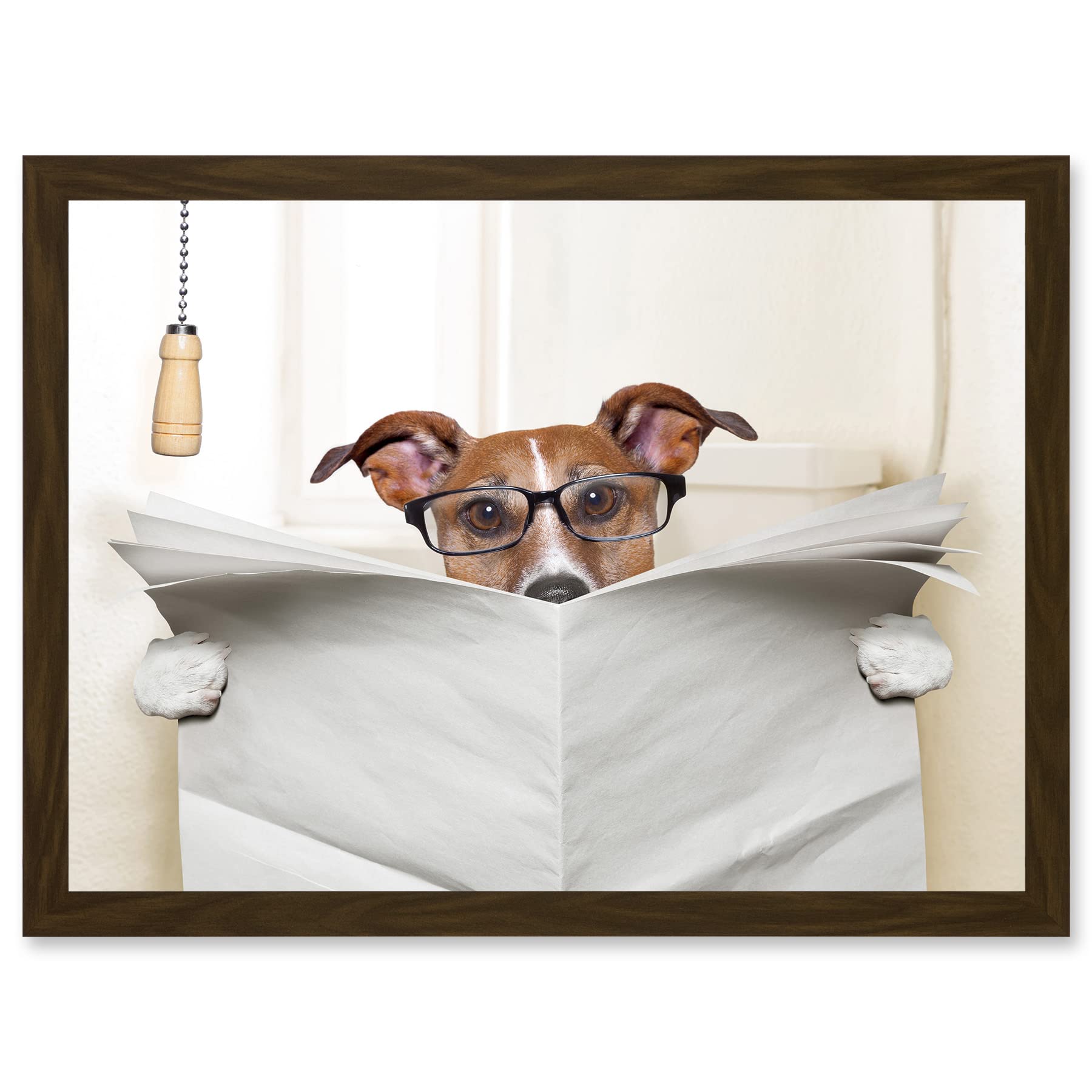 Artery8 Jack Russell Dog Toilet Reading Newspaper Photo Mock Up A4 Artwork Framed Wall Art Print