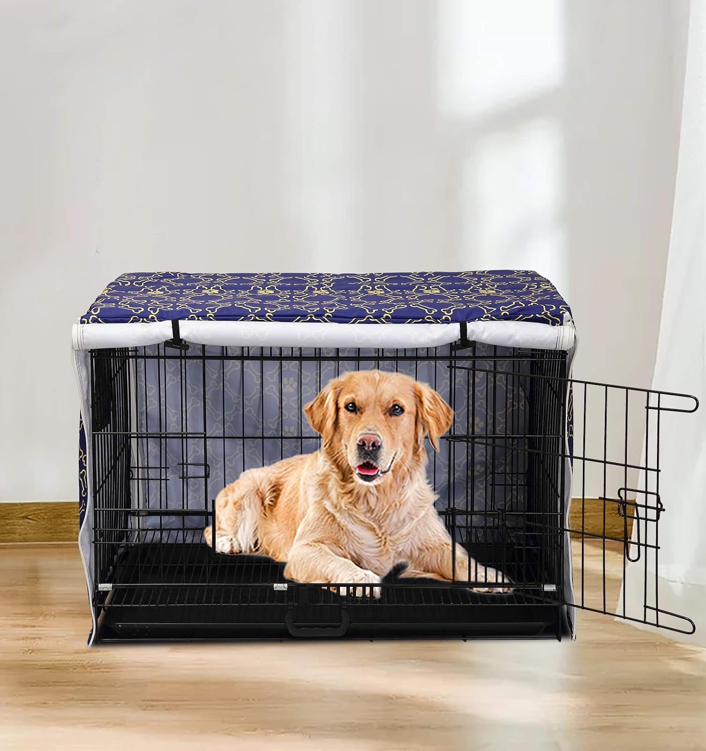 Polyester Dog Crate Cover - Durable Windproof Pet Kennel Cover Provided for Wire Crate Indoor Outdoor Protection - Cover only - 36inch-Blue