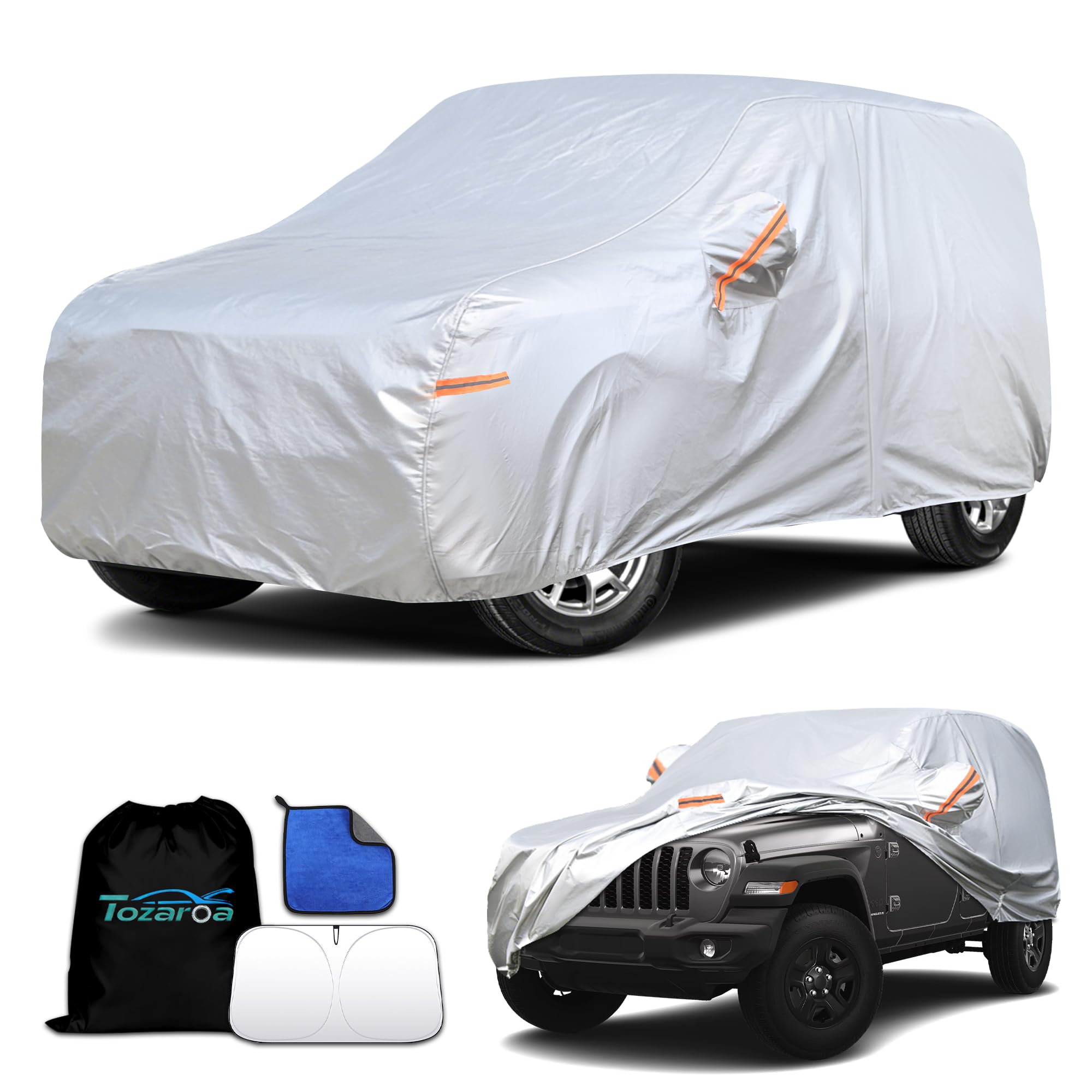 Car Cover Waterproof All-Weather,Heavy-Duty Outdoor Full Exterior Automobiles Snow Cover for SUV 181-190 inch,with Sun Visor,Anti-Scratch Cotton Lining & Zippered,Towel&Storage Bag — view 16