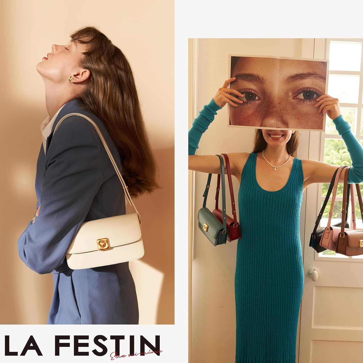 LAFESTIN Leather Shoulder Bag for Women, Small Purses with Adjustable Strap Designer Inspire Cute Handbags for everyday