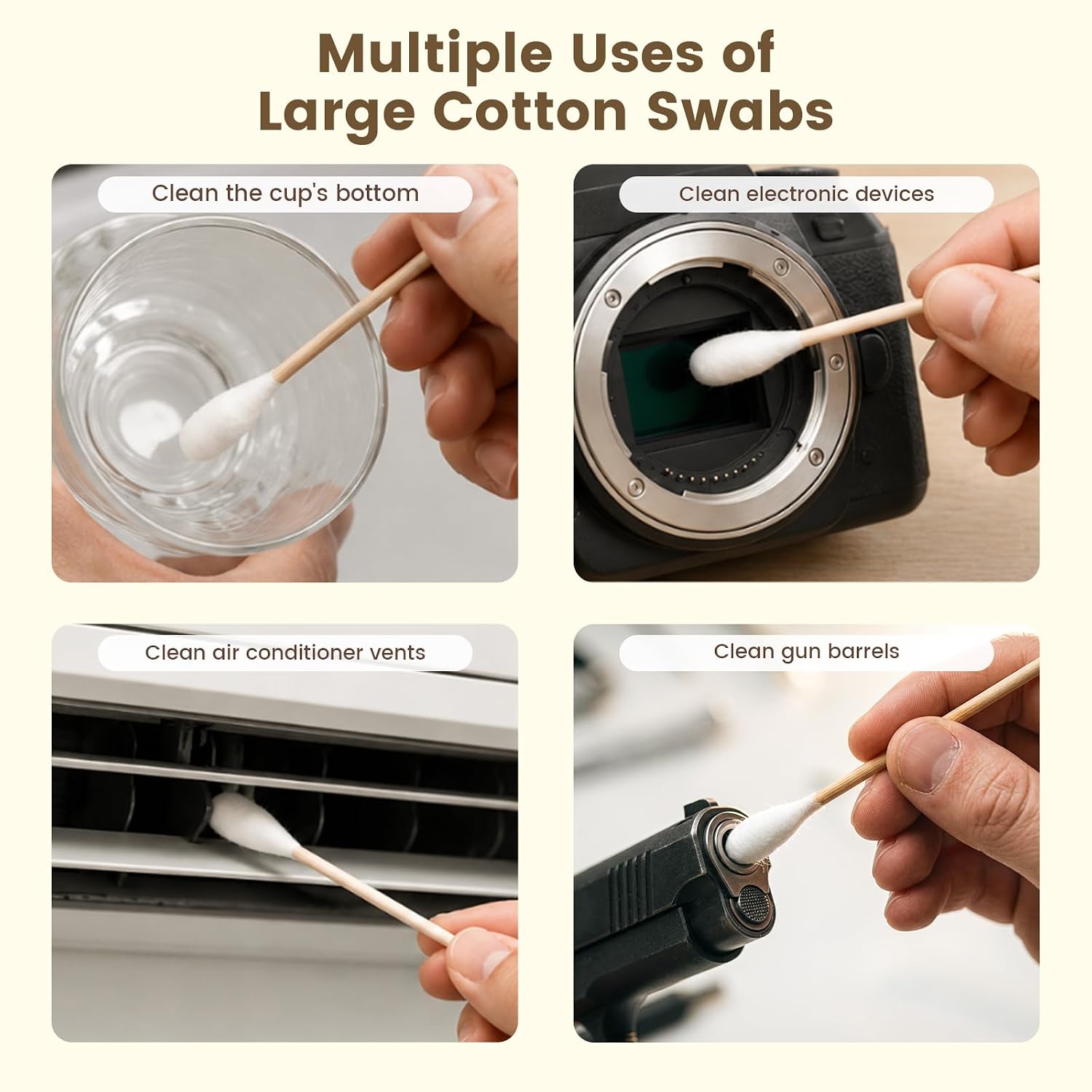 Bcowos Large Cotton Swabs, Oversized Tips, 6" Bamboo Handle, 200 Count