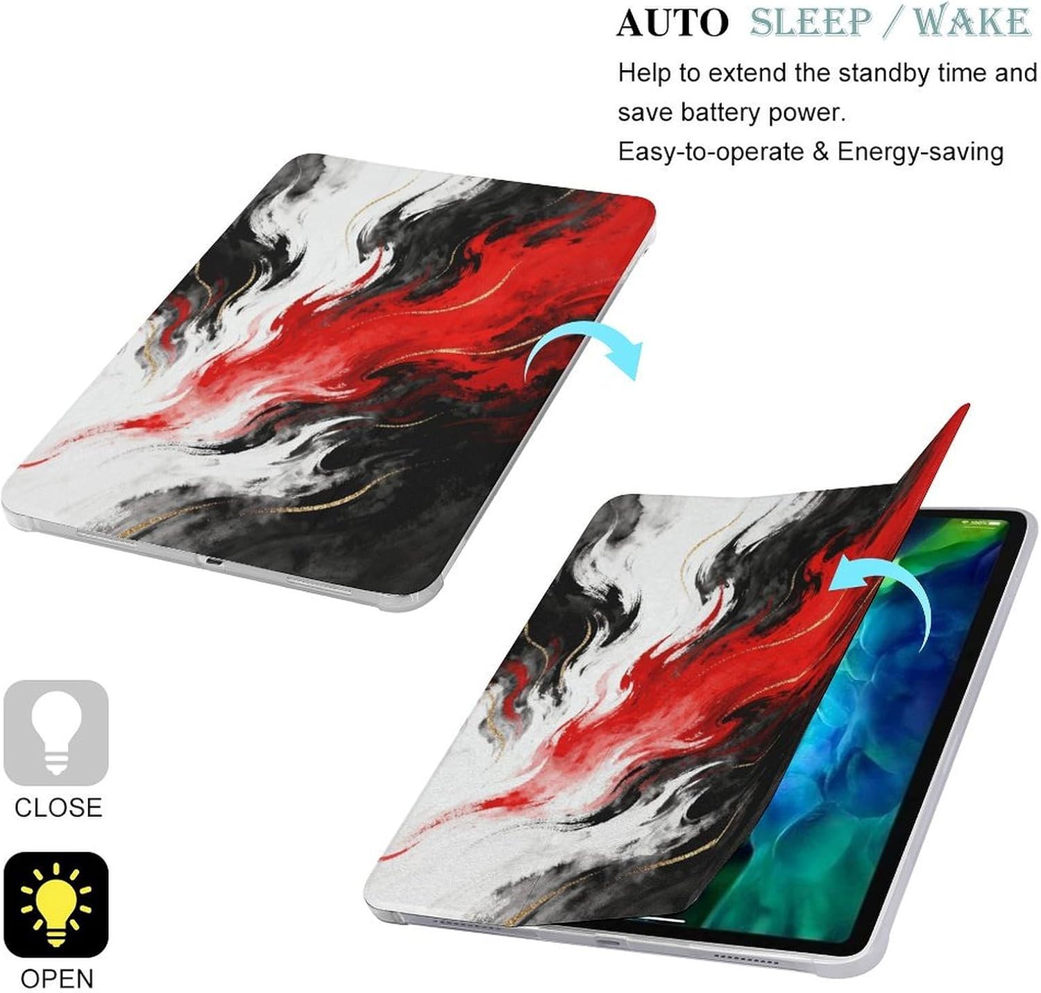 Red Black Abstract 12.9 in Trifold for iPad Case with Pencil Holder image 3