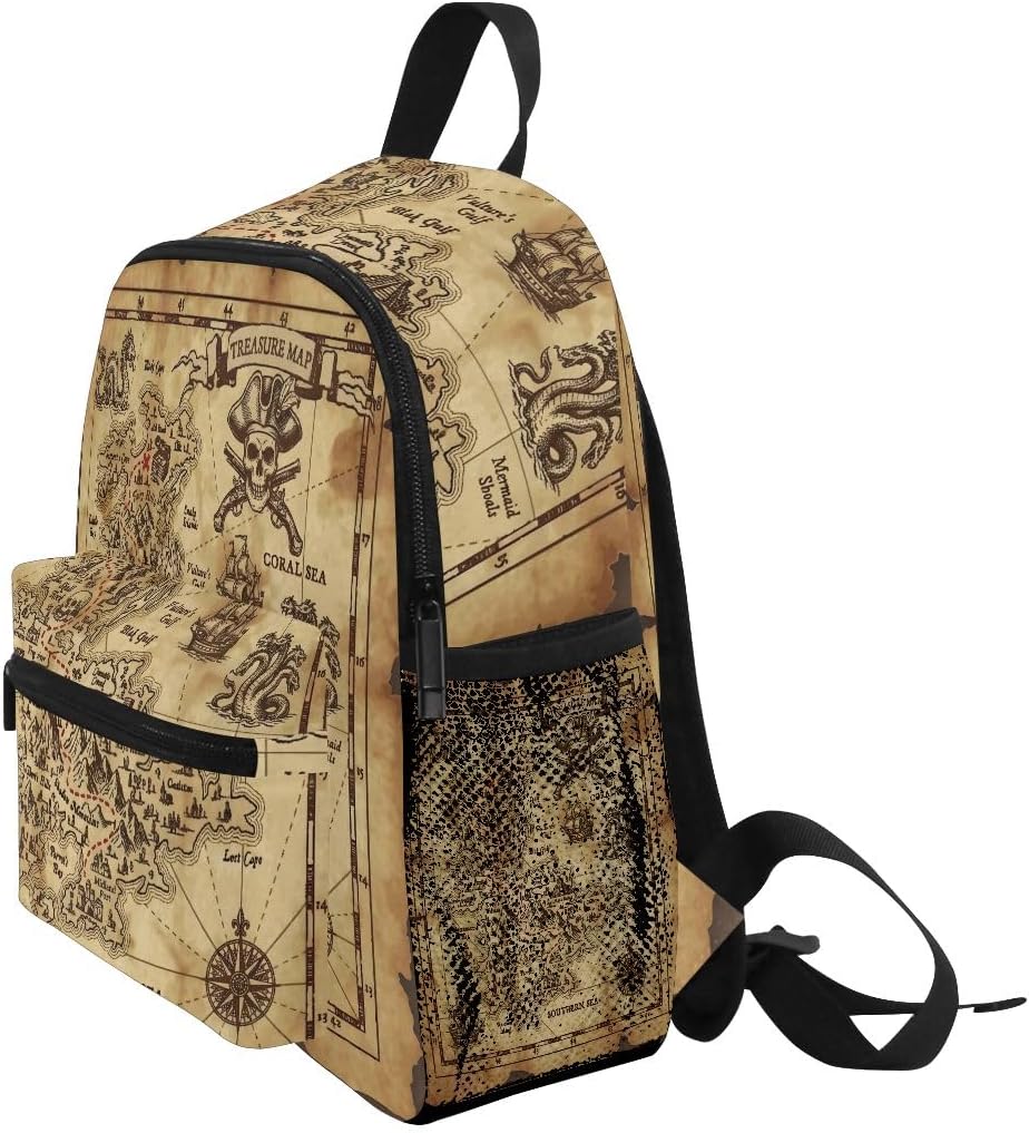 Pirate Treasure Map Backpack, Toddler Backpack Preschool Bag Kindergarten Schoolbag Nursery Travel Bag for Girl Boy